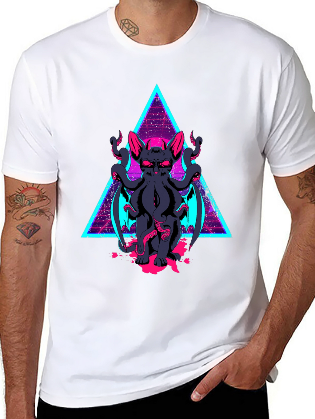Cthulhu Cat T-Shirt - Retro Triangle Design