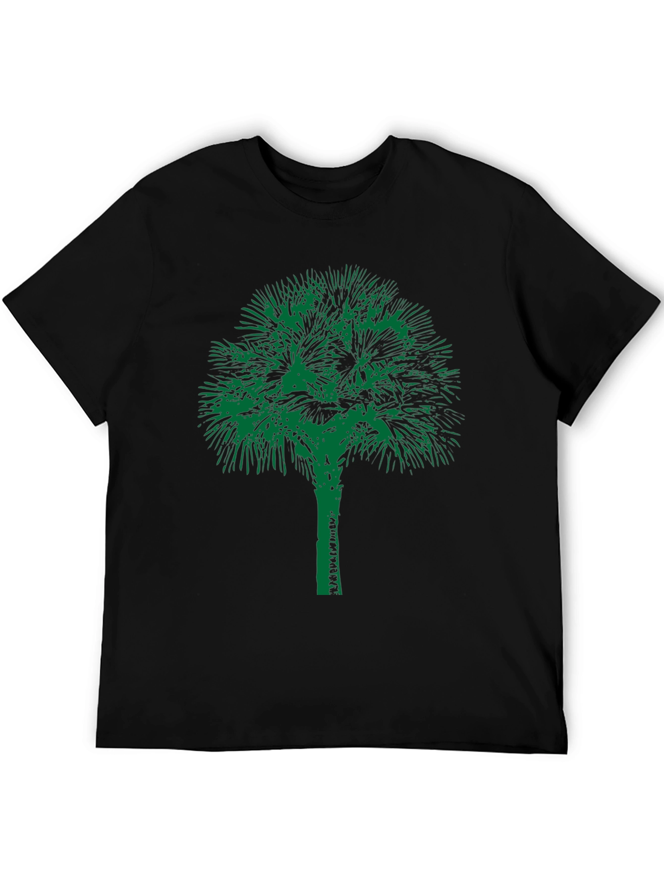 Green Palm Tree Black Tee - Relaxed Coastal Style