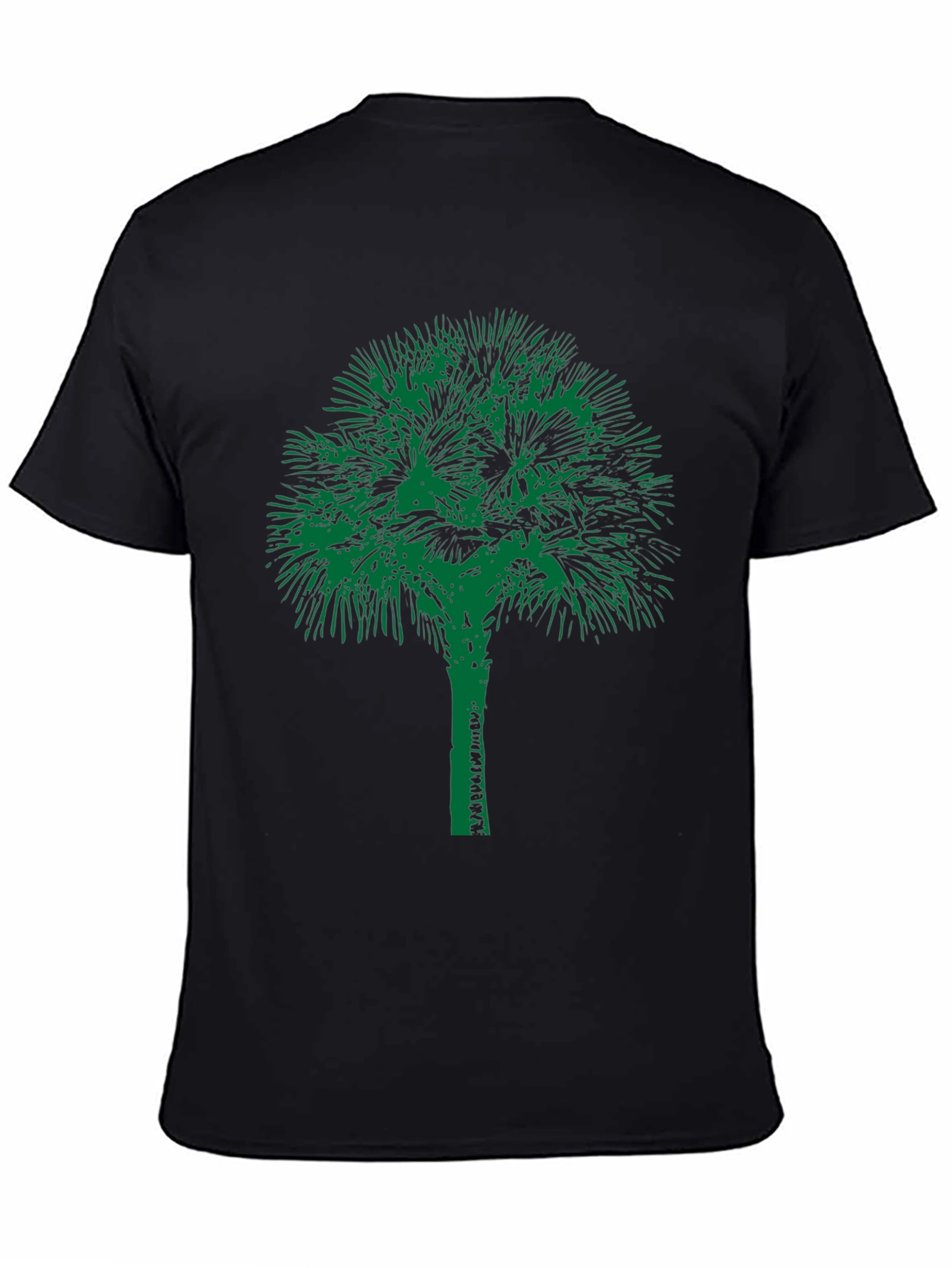 Green Palm Tree Black Tee - Relaxed Coastal Style