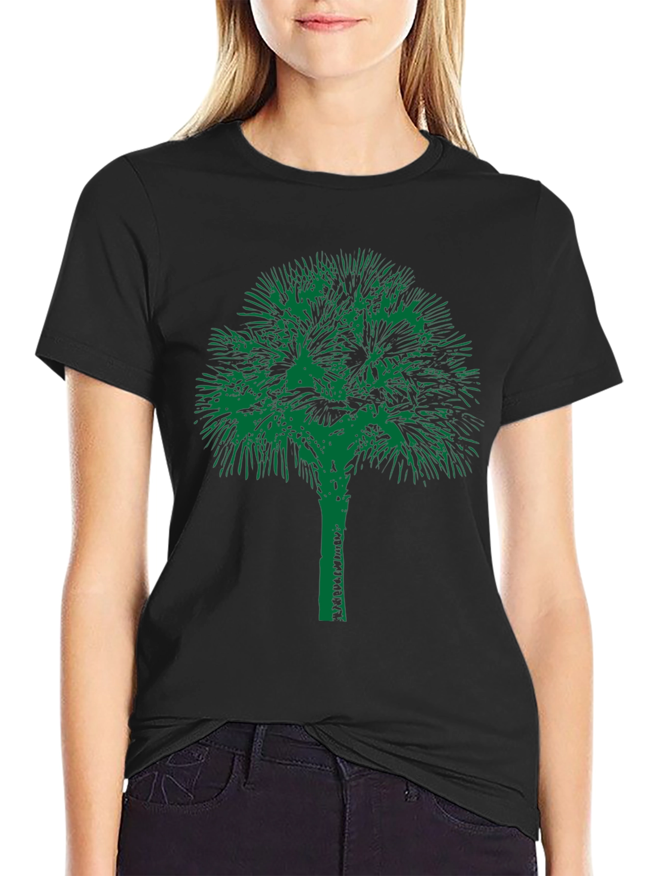Green Palm Tree Black Tee - Relaxed Coastal Style