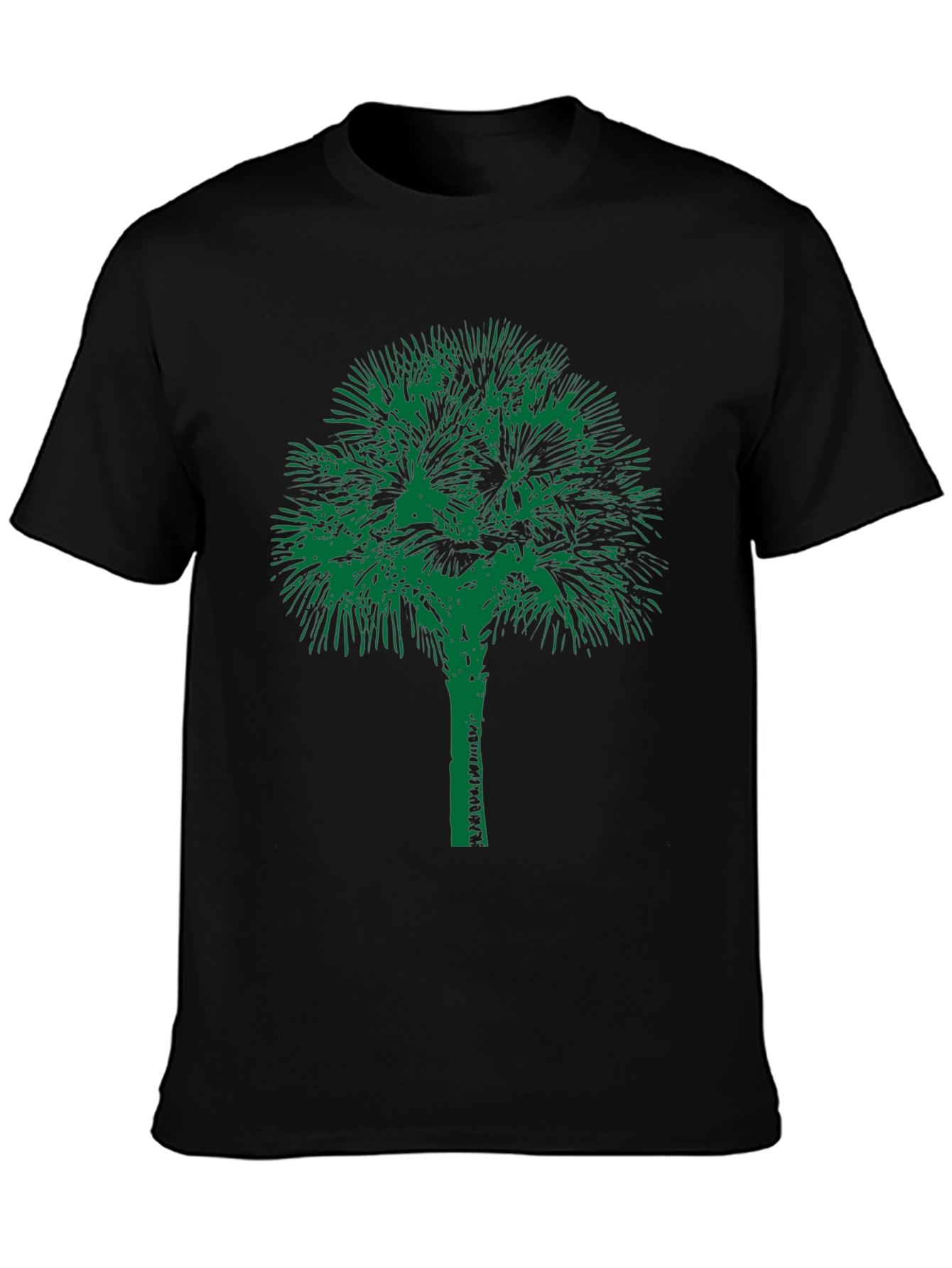 Green Palm Tree Black Tee - Relaxed Coastal Style