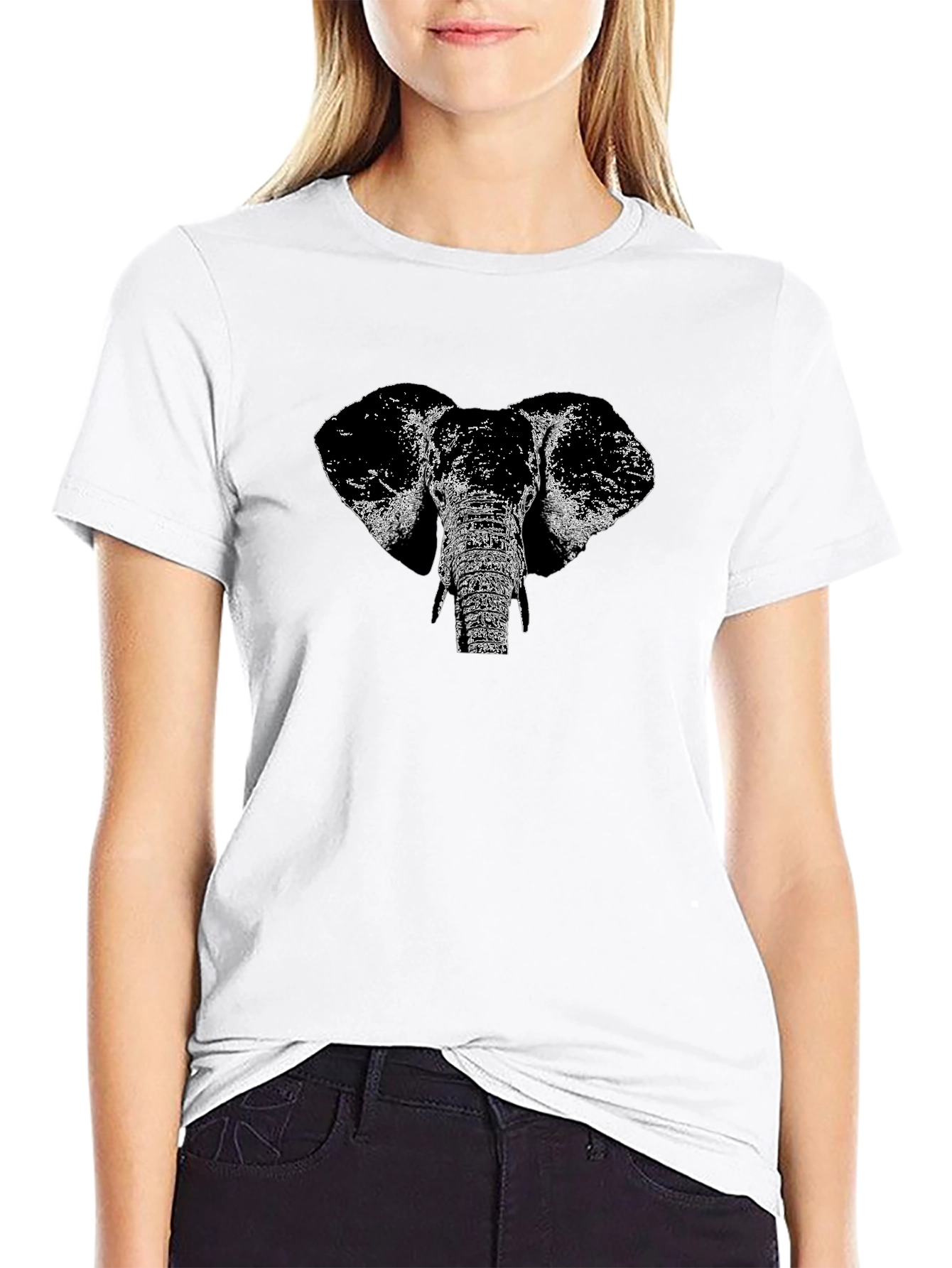 Elephant Graphic Print Black T-Shirt