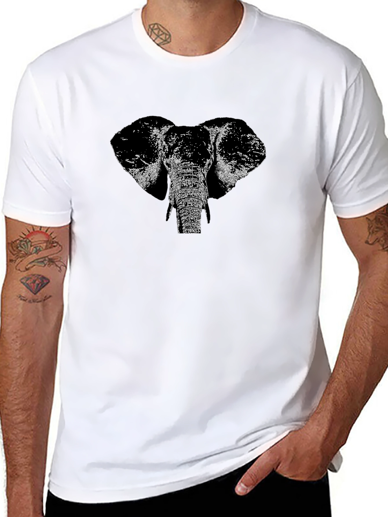 Elephant Graphic Print Black T-Shirt