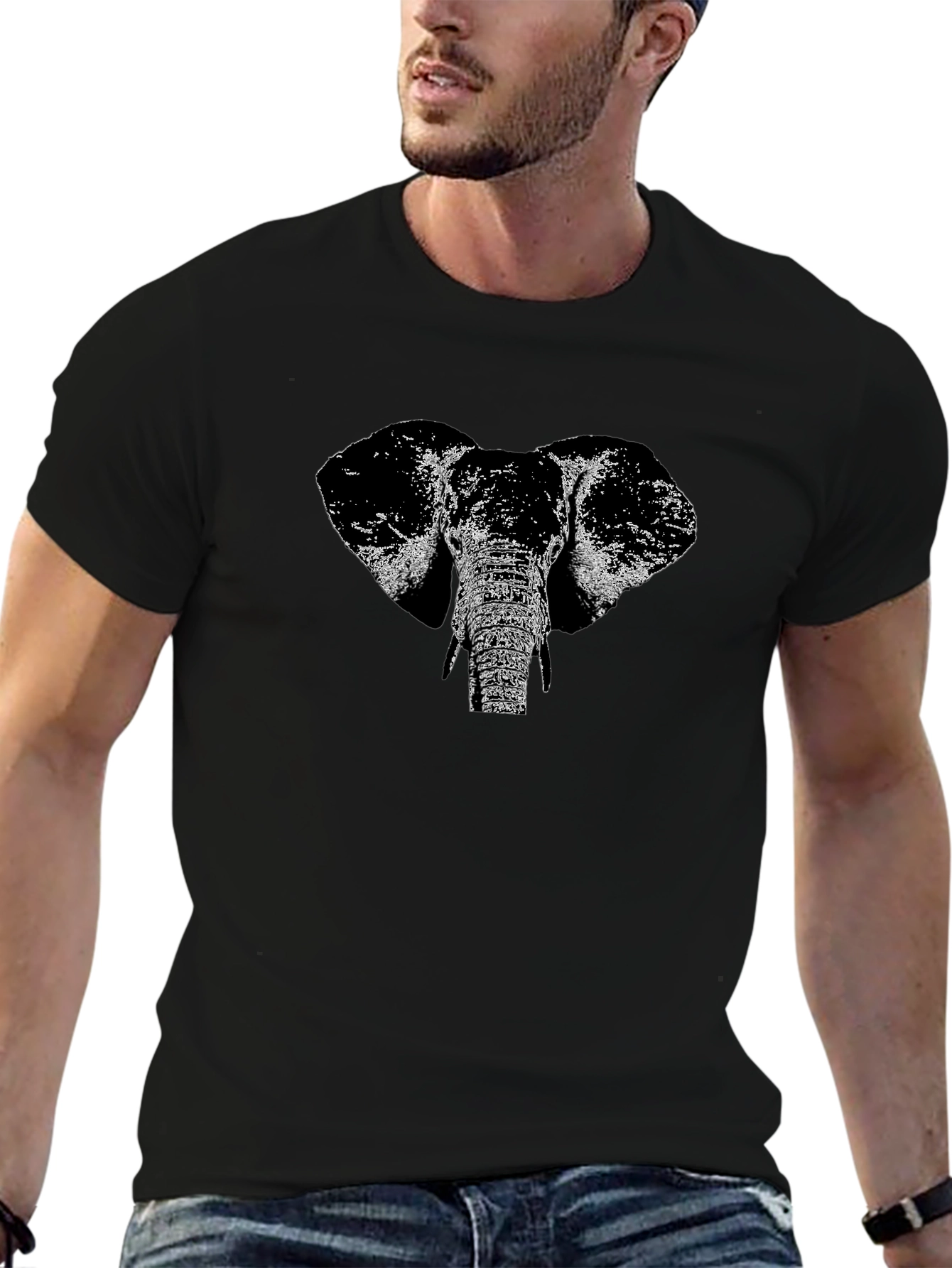 Elephant Graphic Print Black T-Shirt