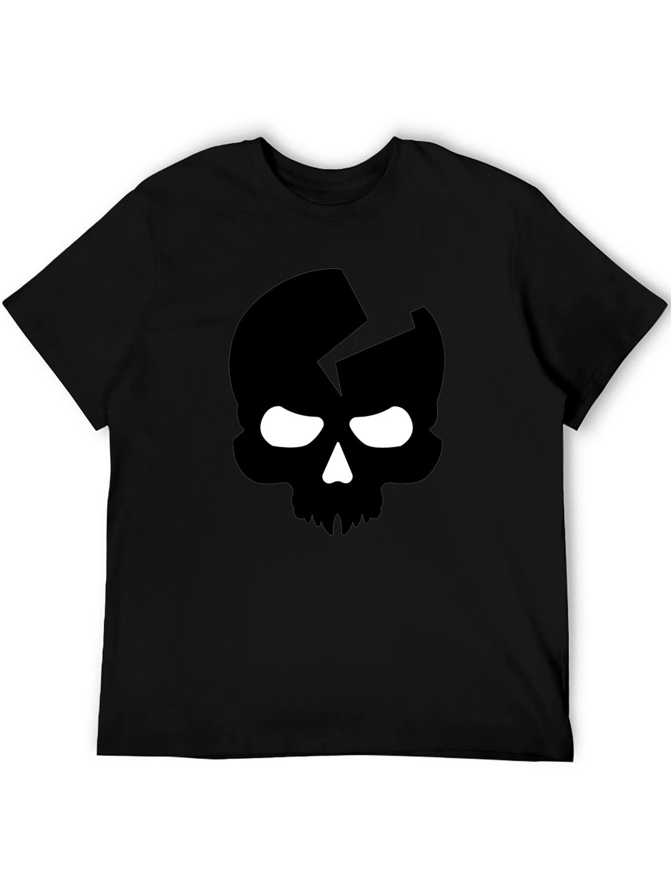 Cracked Skull Graphic Tee - Bold Black Cotton T-Shirt