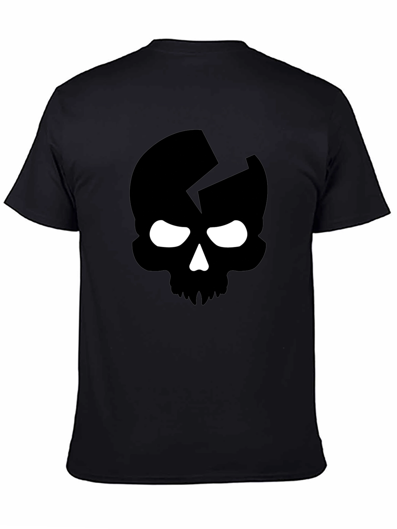 Cracked Skull Graphic Tee - Bold Black Cotton T-Shirt