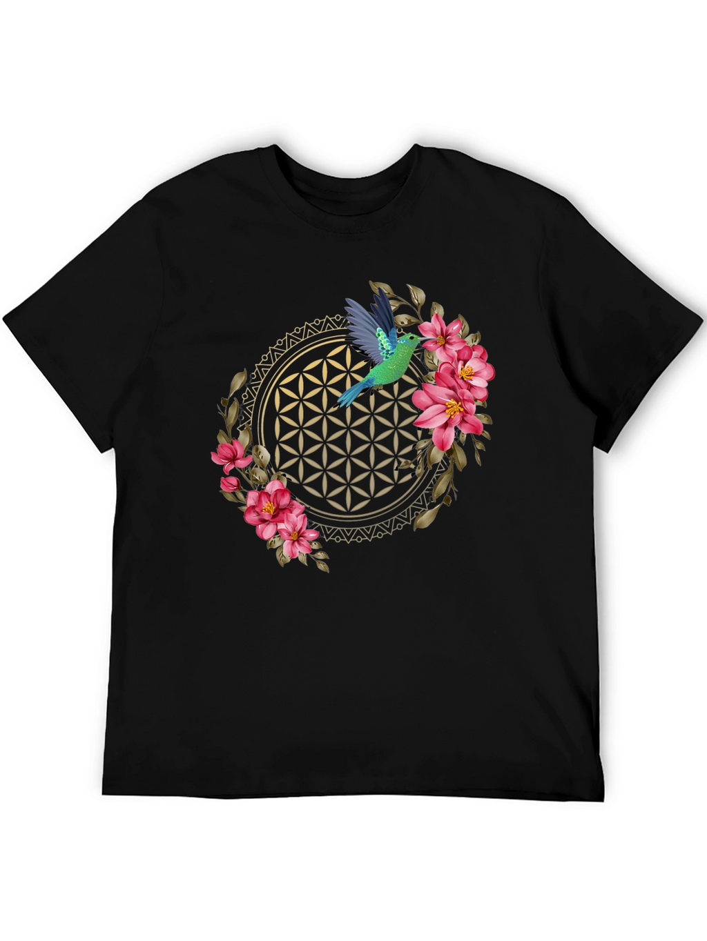 Floral Hummingbird Graphic Tee - Black