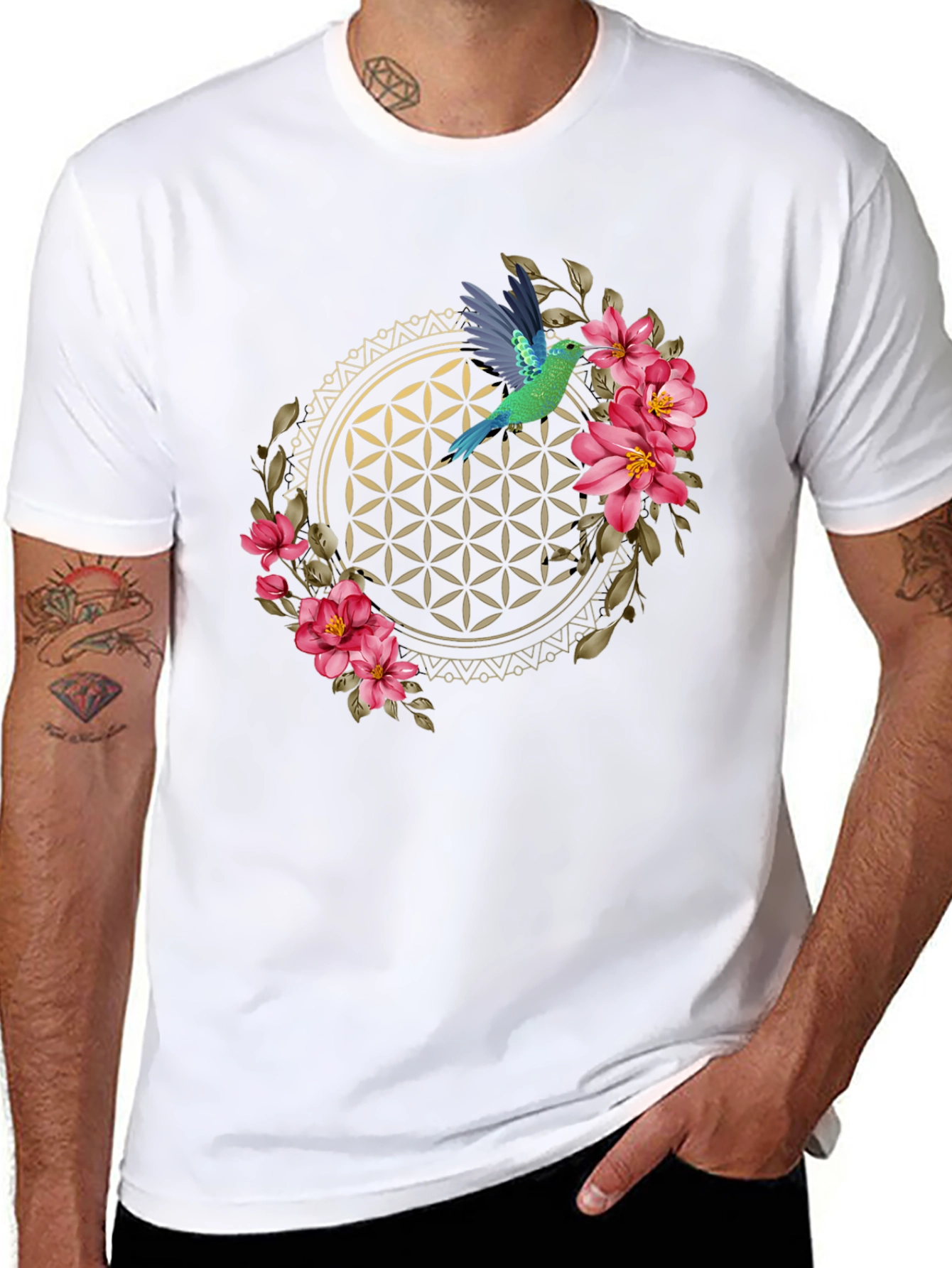 Floral Hummingbird Graphic Tee - Black