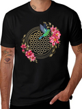 Floral Hummingbird Graphic Tee - Black