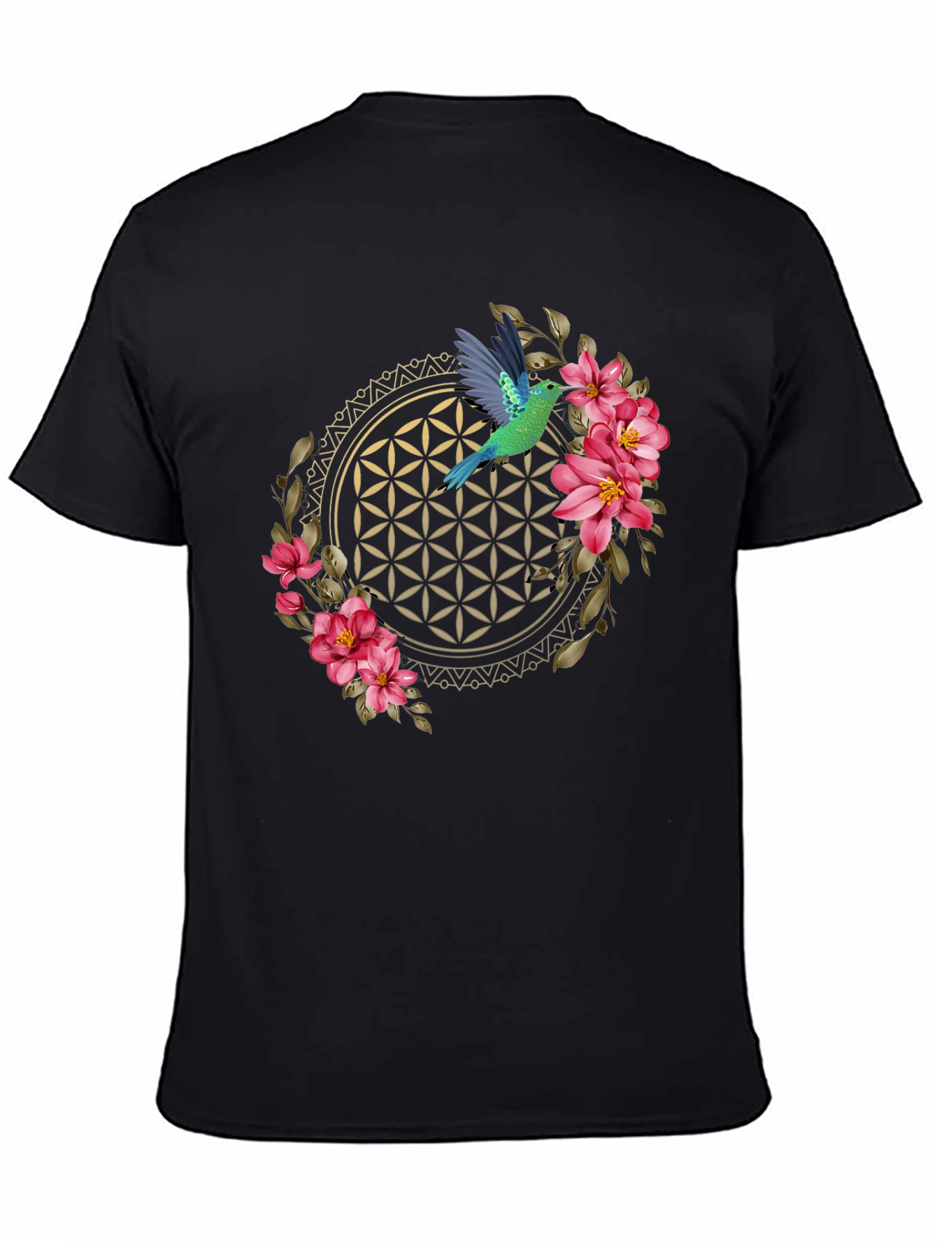 Floral Hummingbird Graphic Tee - Black