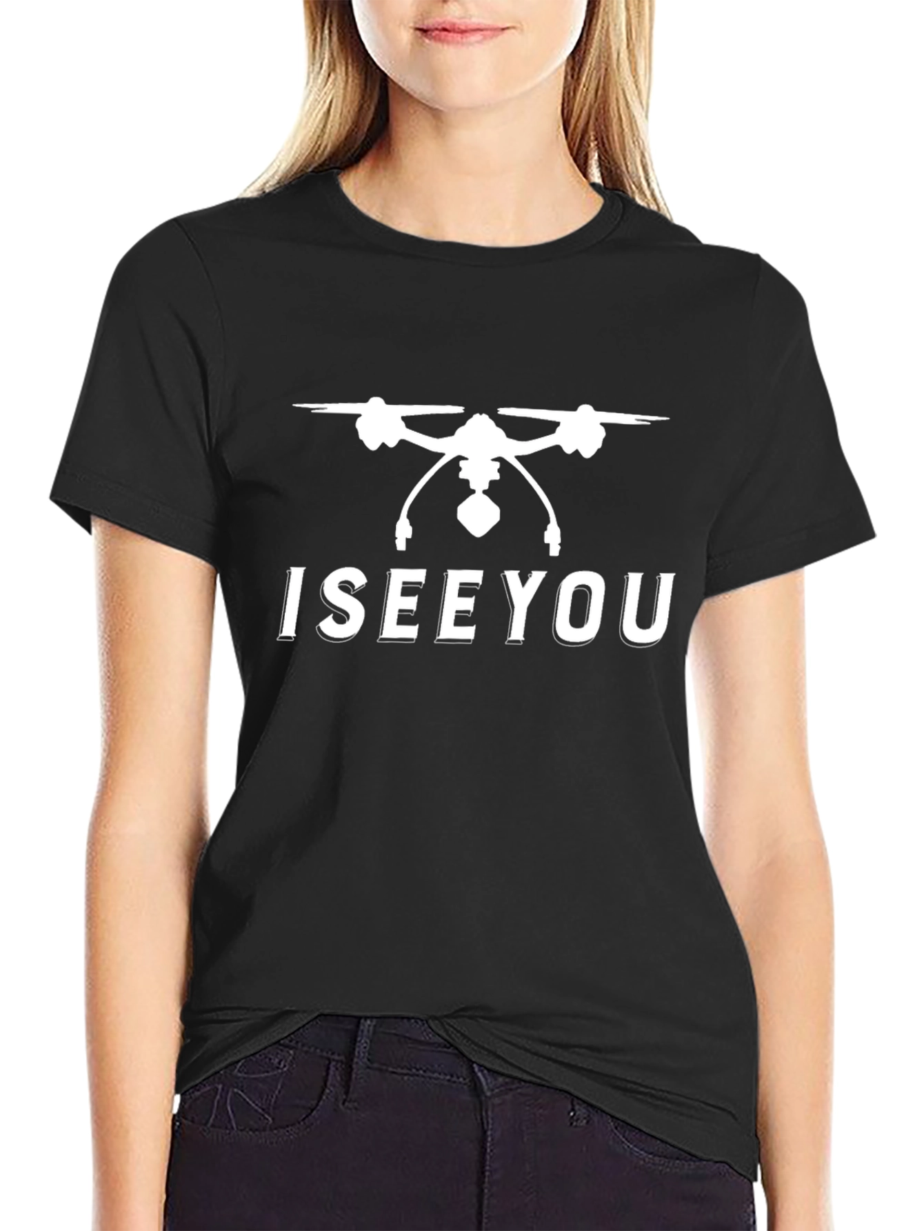 I SEE YOU Drone Graphic Tee - Black Cotton T-Shirt