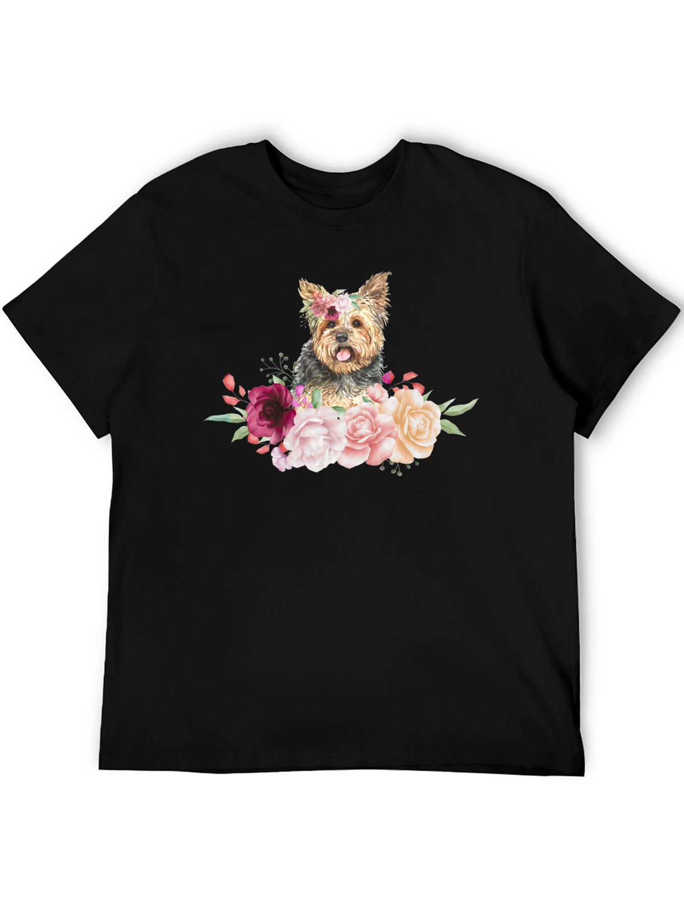 Dog Floral T-Shirt - Cute Yorkie Design