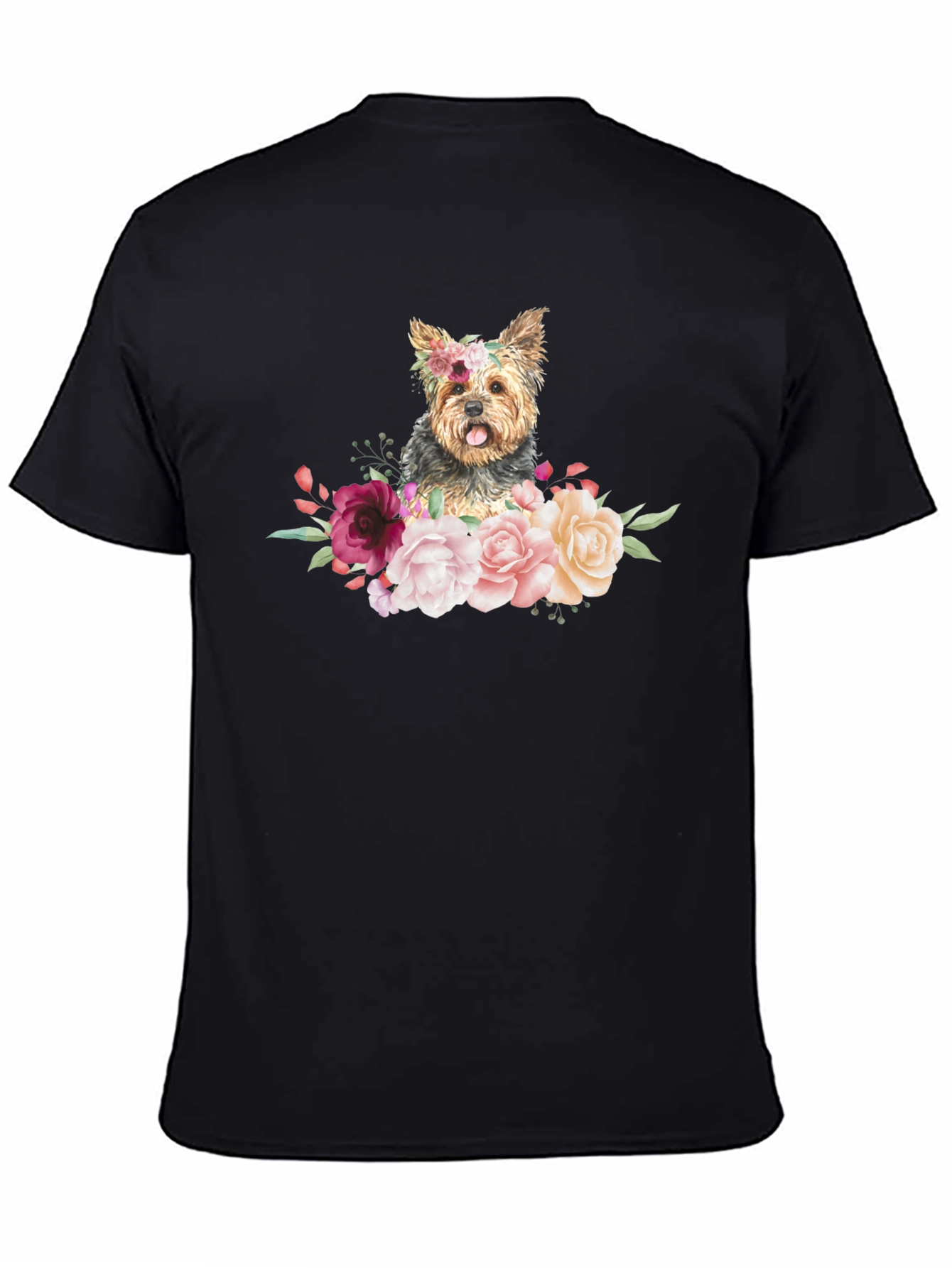 Dog Floral T-Shirt - Cute Yorkie Design