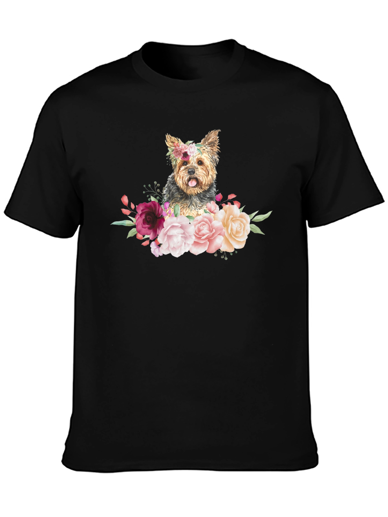 Dog Floral T-Shirt - Cute Yorkie Design
