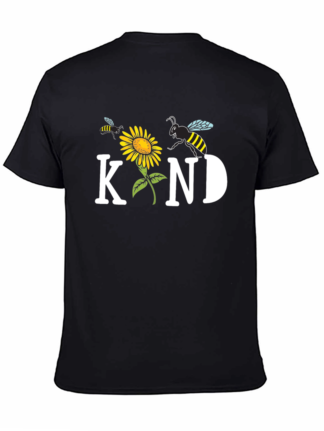 Kind Bee Sunflower Graphic Tee - Unisex Black T-Shirt