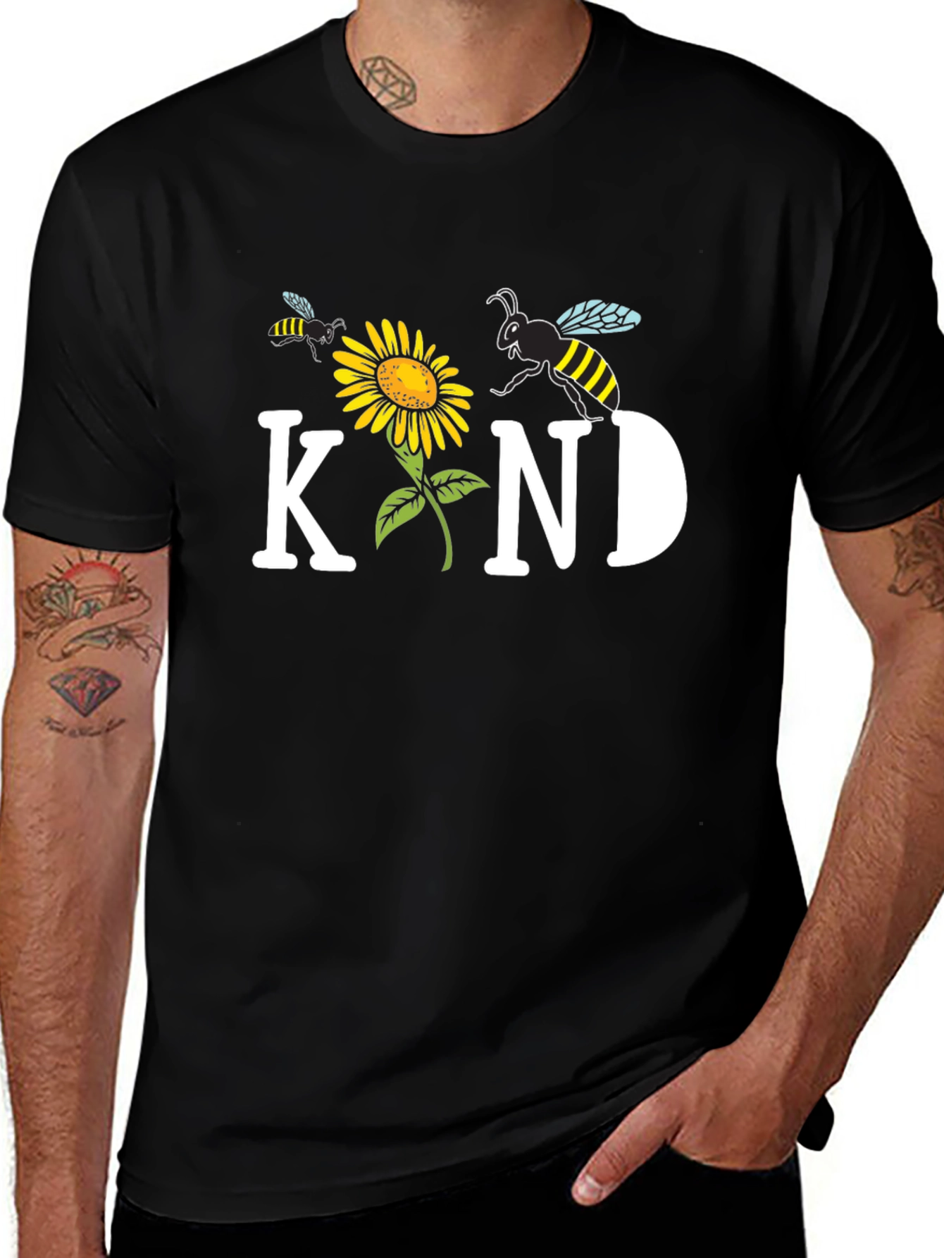 Kind Bee Sunflower Graphic Tee - Unisex Black T-Shirt