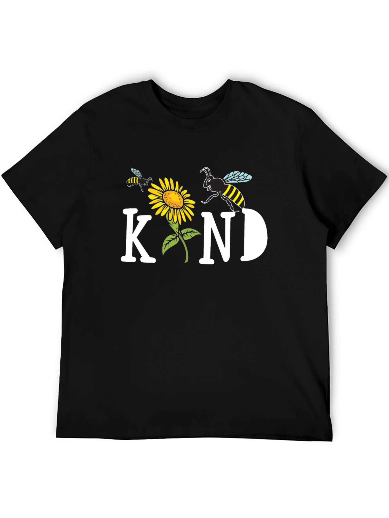 Kind Bee Sunflower Graphic Tee - Unisex Black T-Shirt