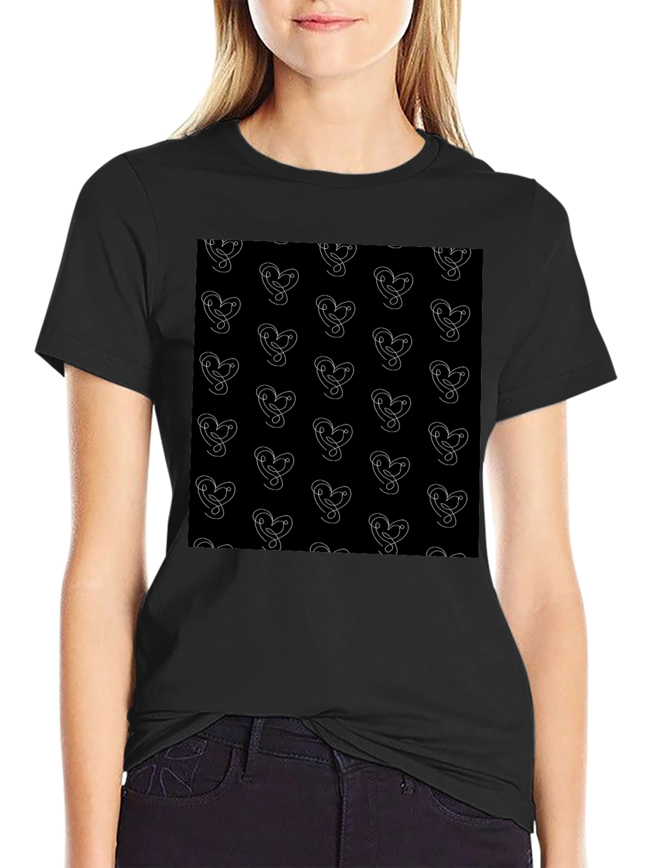 Heart Pattern Tee - Stylish Black Casual Wear