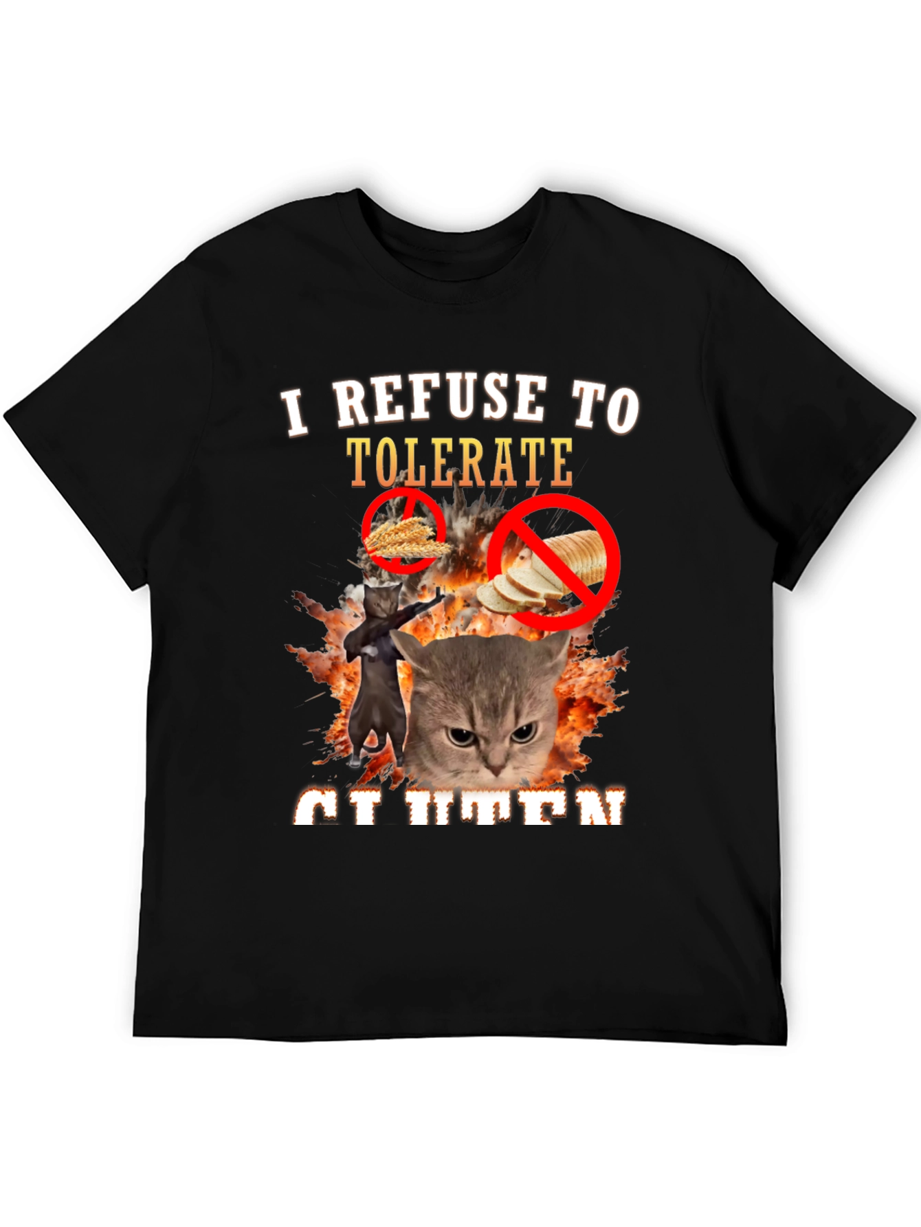 I Refuse to Tolerate Gluten T-Shirt Funny Cat Tee