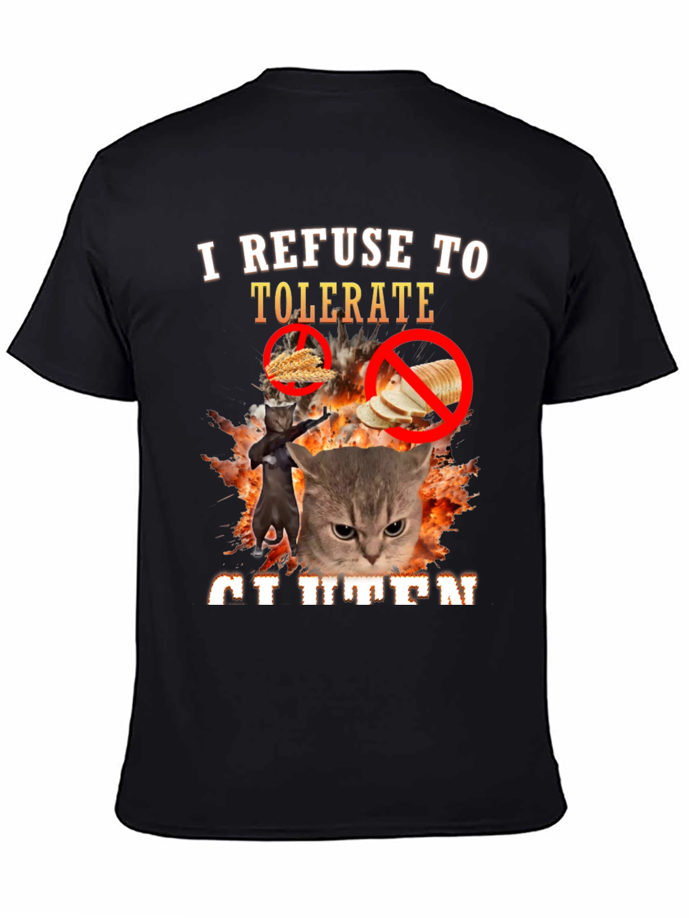 I Refuse to Tolerate Gluten T-Shirt Funny Cat Tee