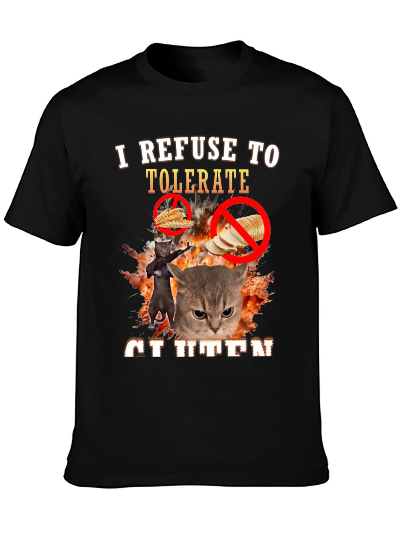 I Refuse to Tolerate Gluten T-Shirt Funny Cat Tee