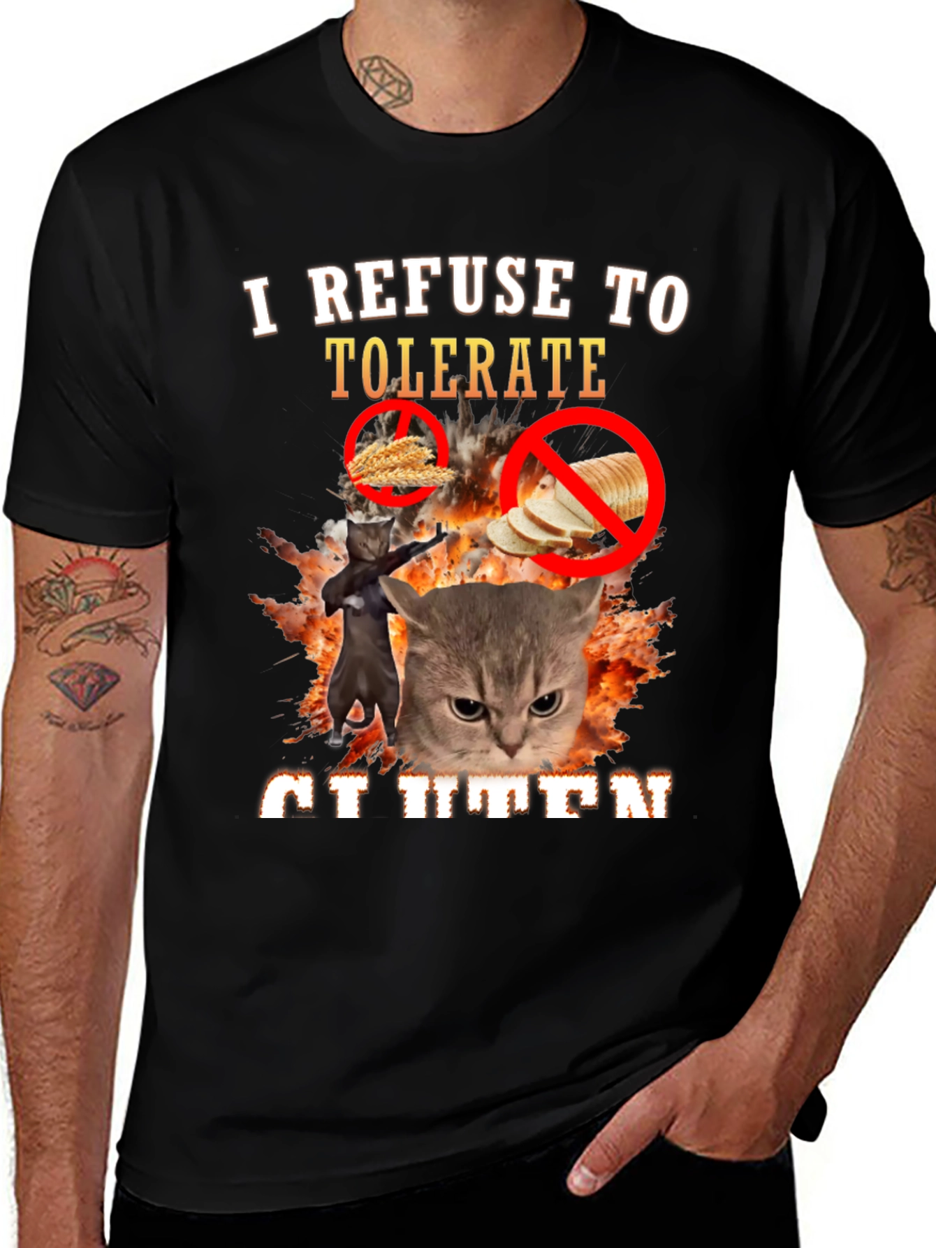 I Refuse to Tolerate Gluten T-Shirt Funny Cat Tee