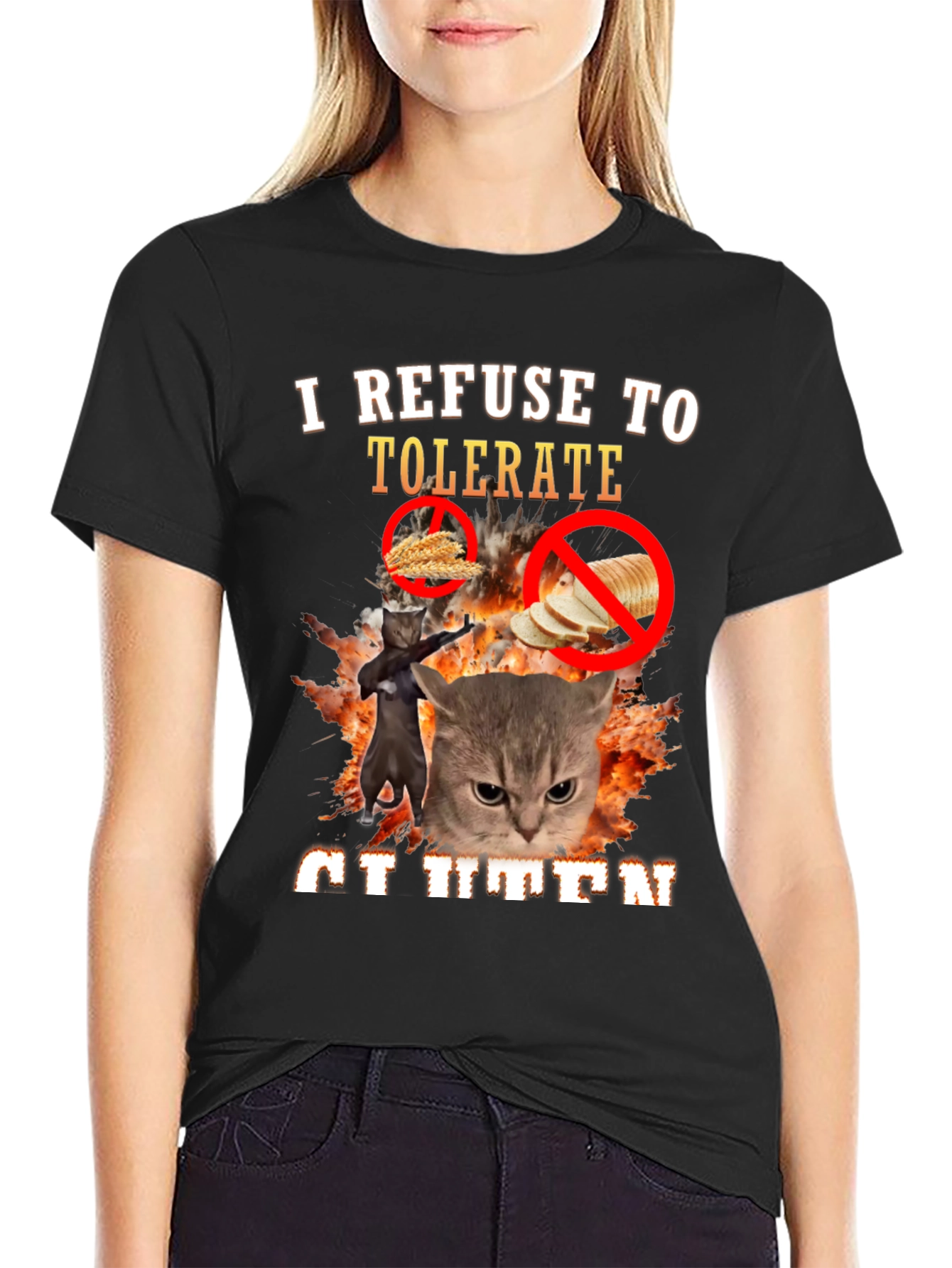 I Refuse to Tolerate Gluten T-Shirt Funny Cat Tee