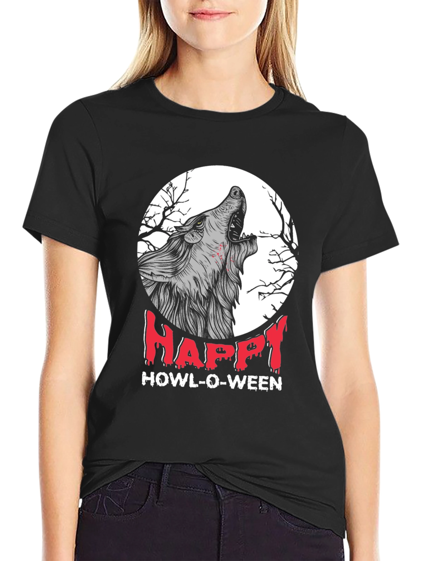 Happy Howl-O-Ween Wolf Graphic T-Shirt