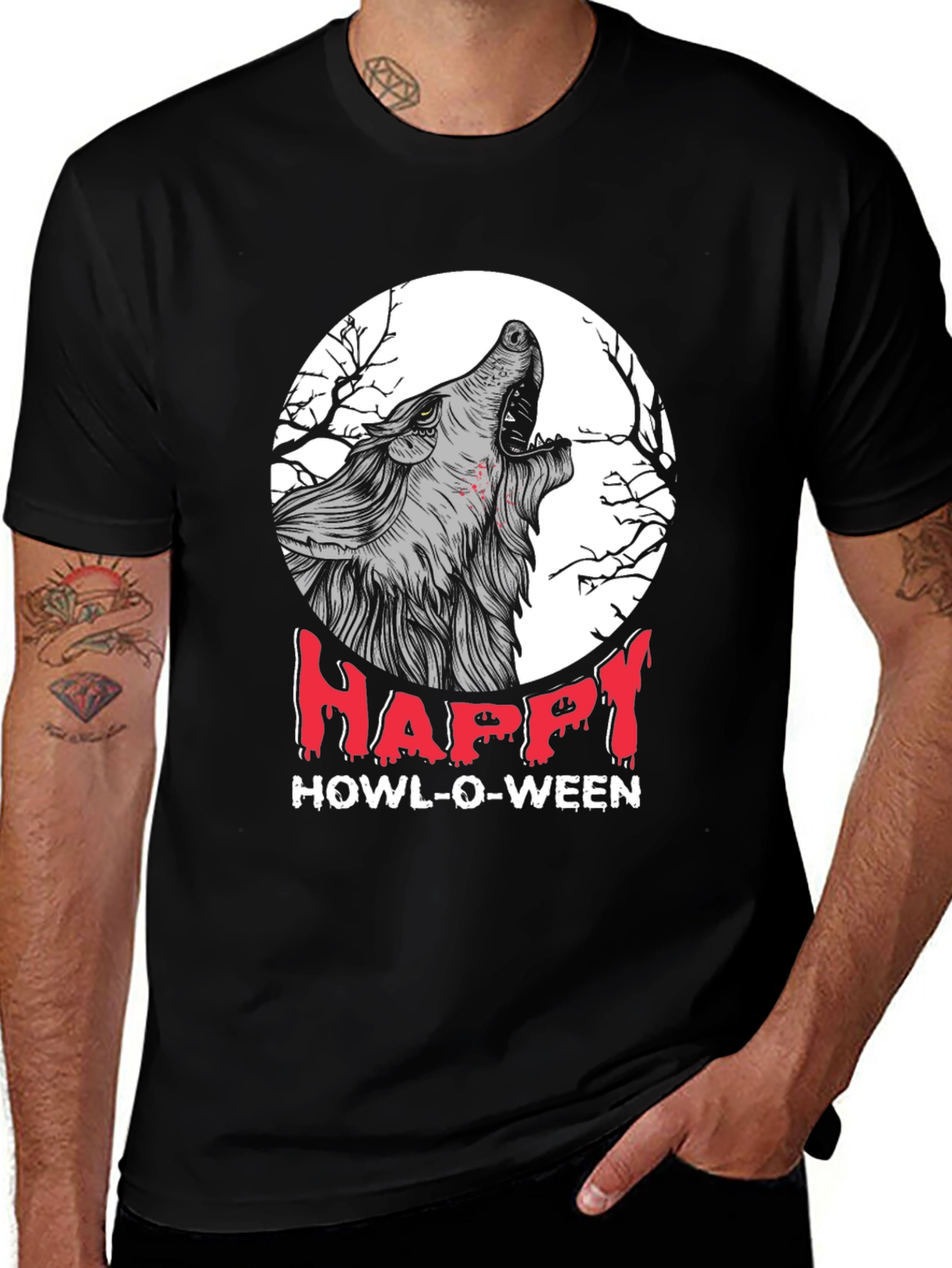 Happy Howl-O-Ween Wolf Graphic T-Shirt