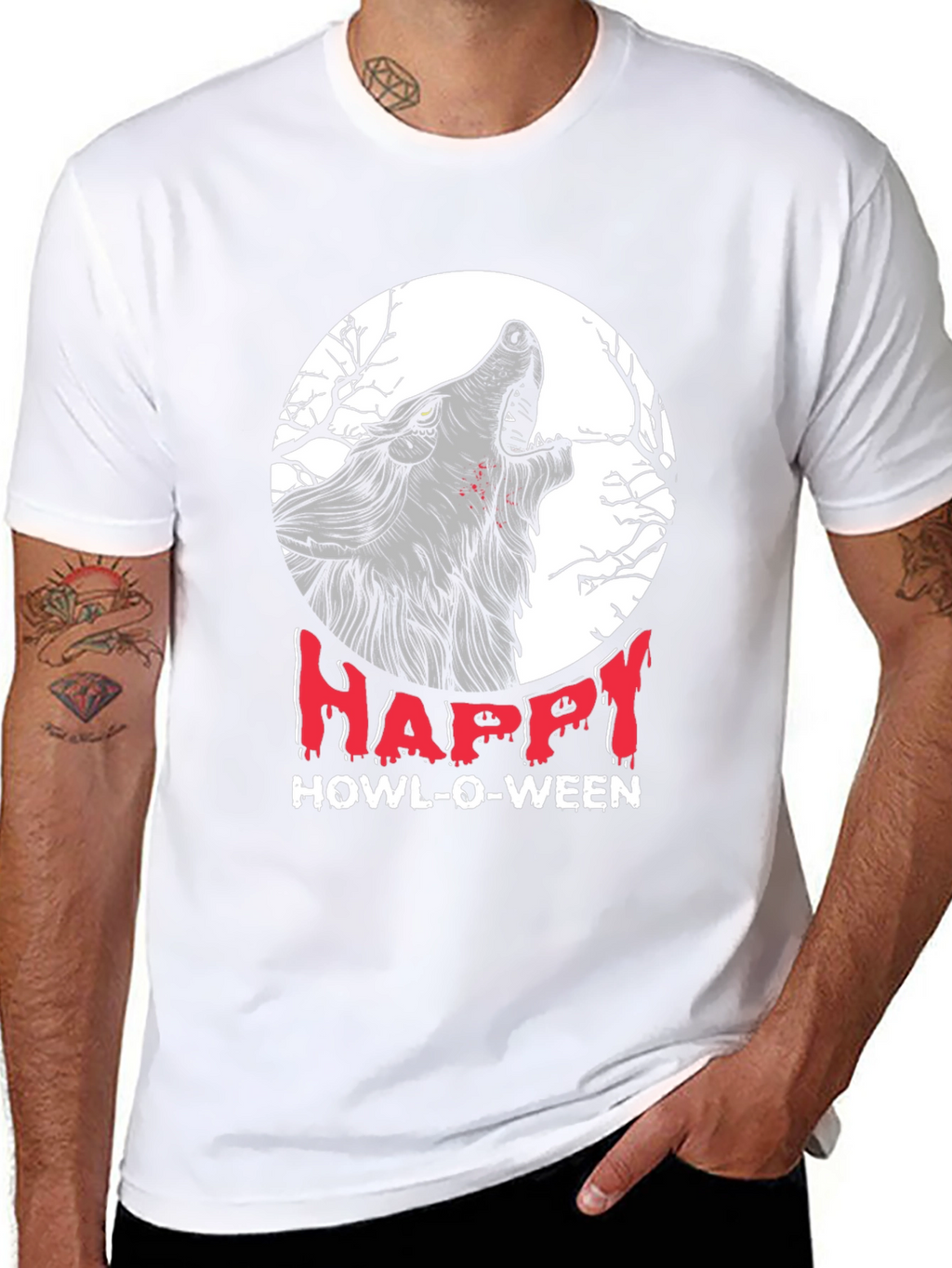 Happy Howl-O-Ween Wolf Graphic T-Shirt