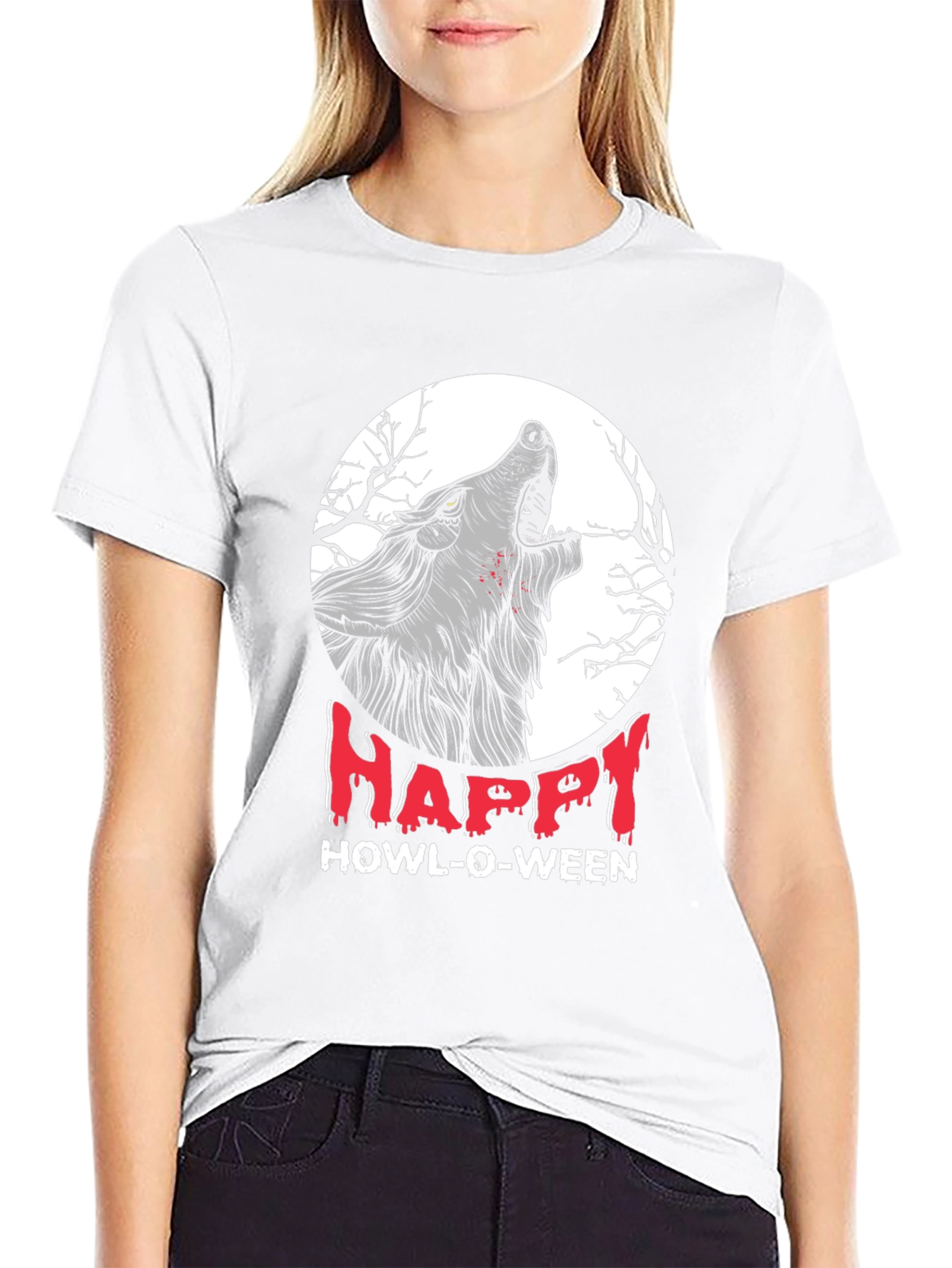 Happy Howl-O-Ween Wolf Graphic T-Shirt