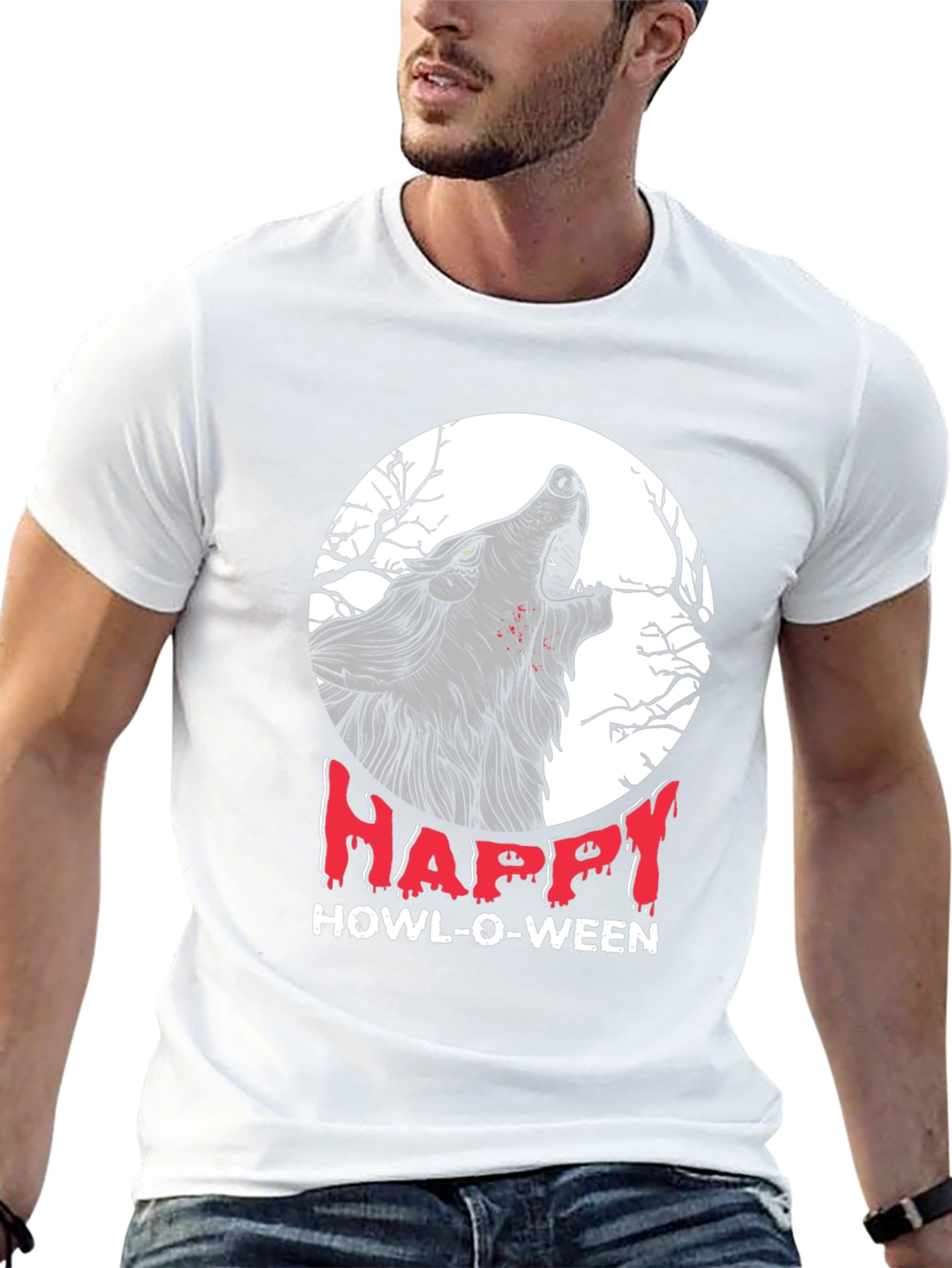 Happy Howl-O-Ween Wolf Graphic T-Shirt