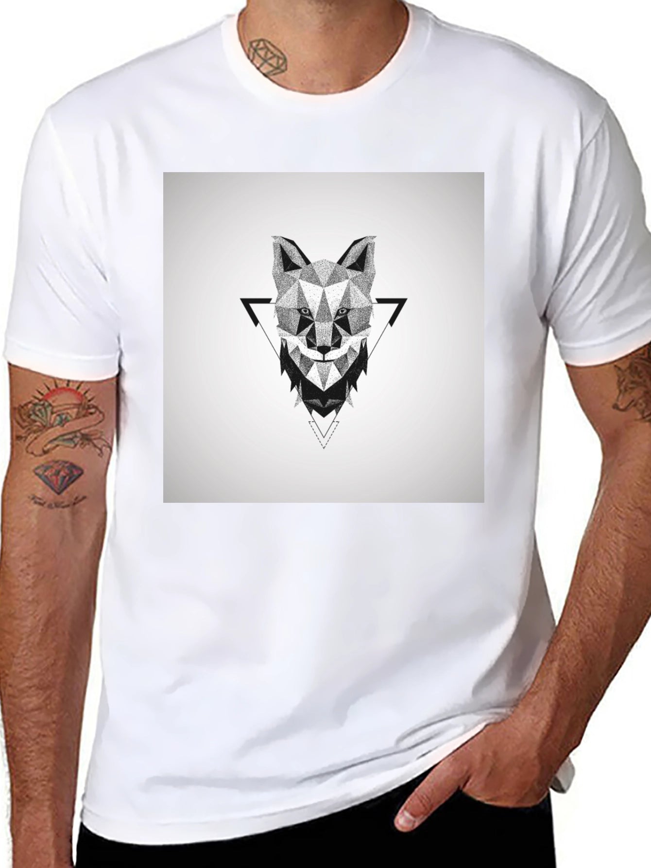 Geometric Wolf Graphic Black T-Shirt