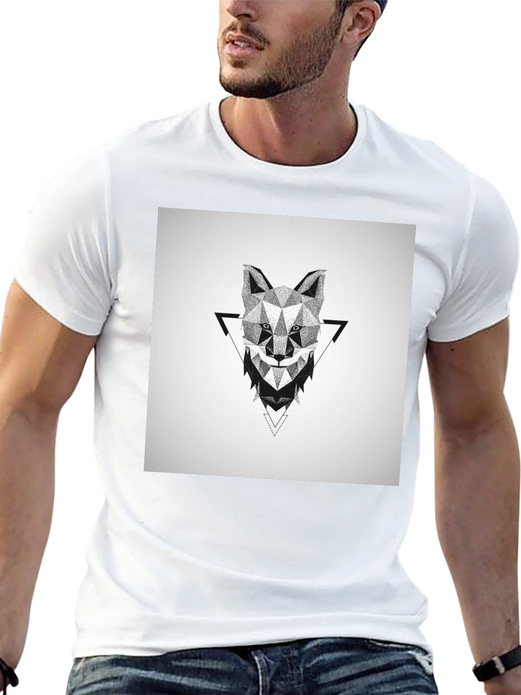Geometric Wolf Graphic Black T-Shirt