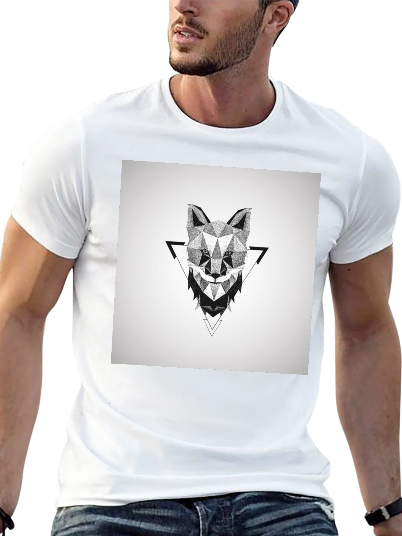 Geometric Wolf Graphic Black T-Shirt