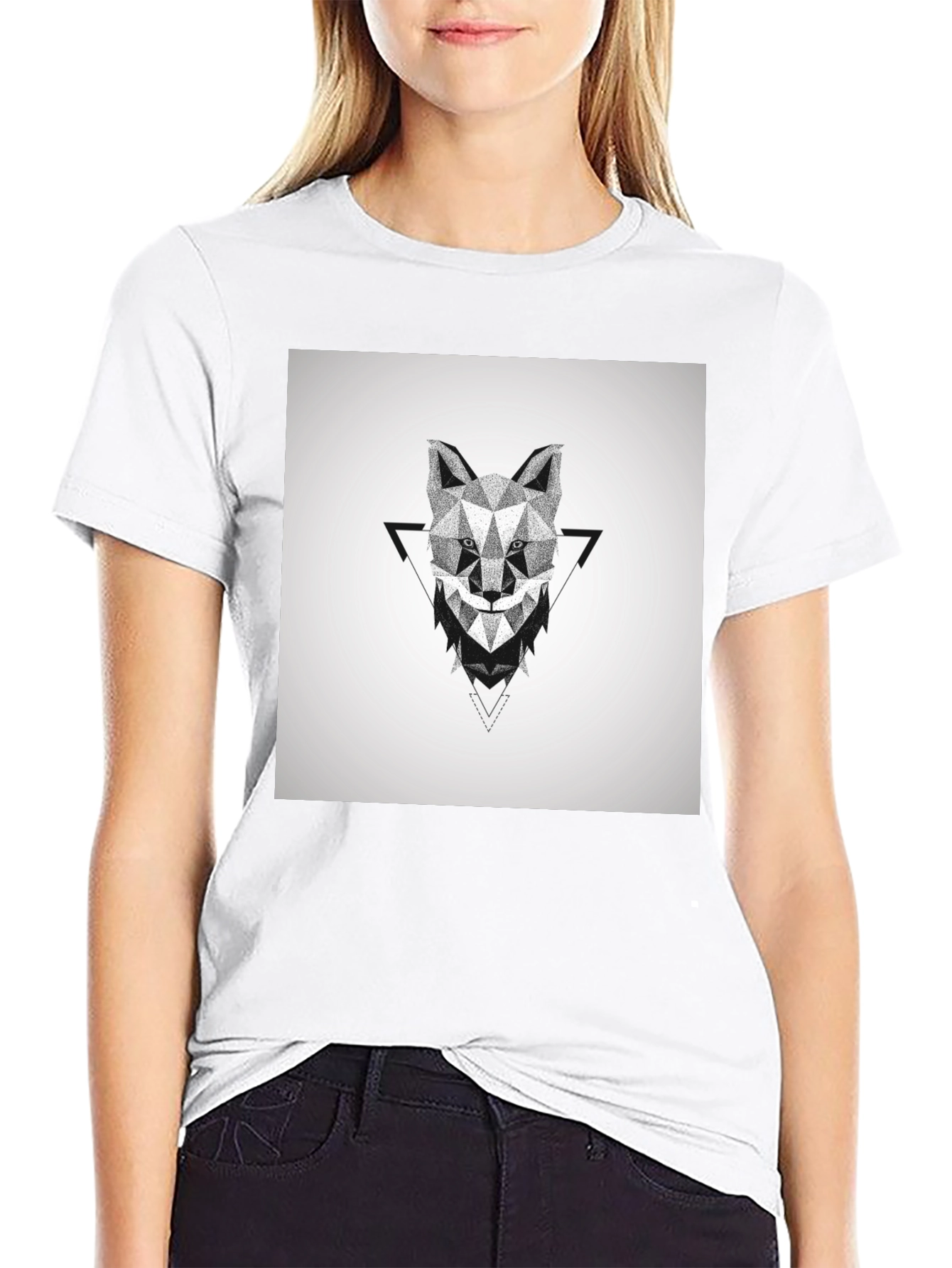 Geometric Wolf Graphic Black T-Shirt