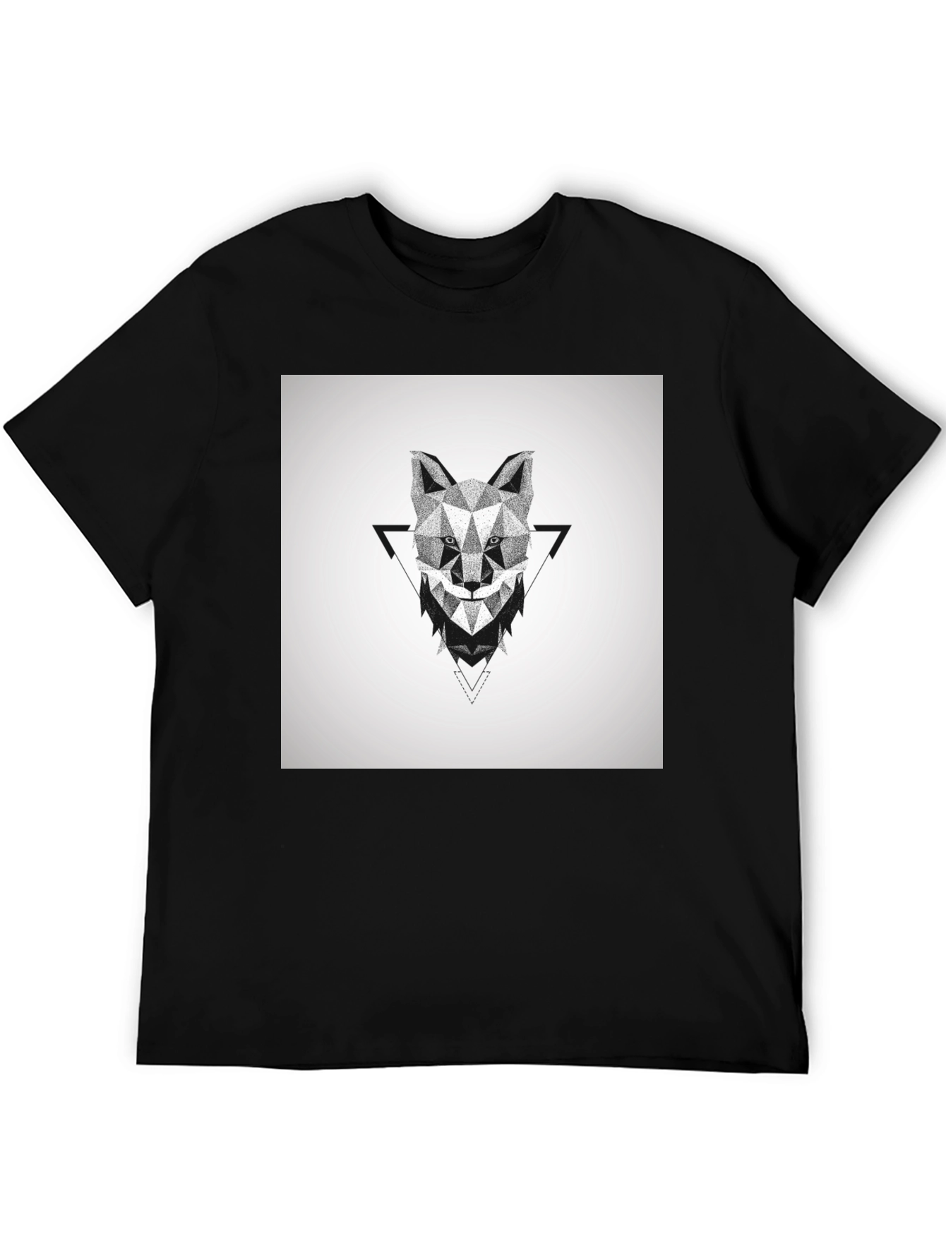 Geometric Wolf Graphic Black T-Shirt
