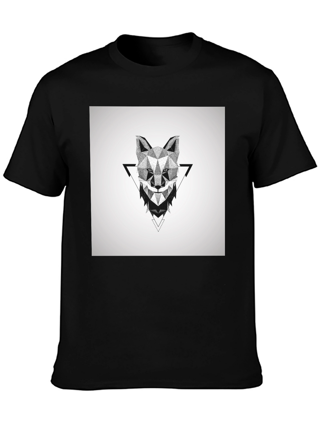 Geometric Wolf Graphic Black T-Shirt