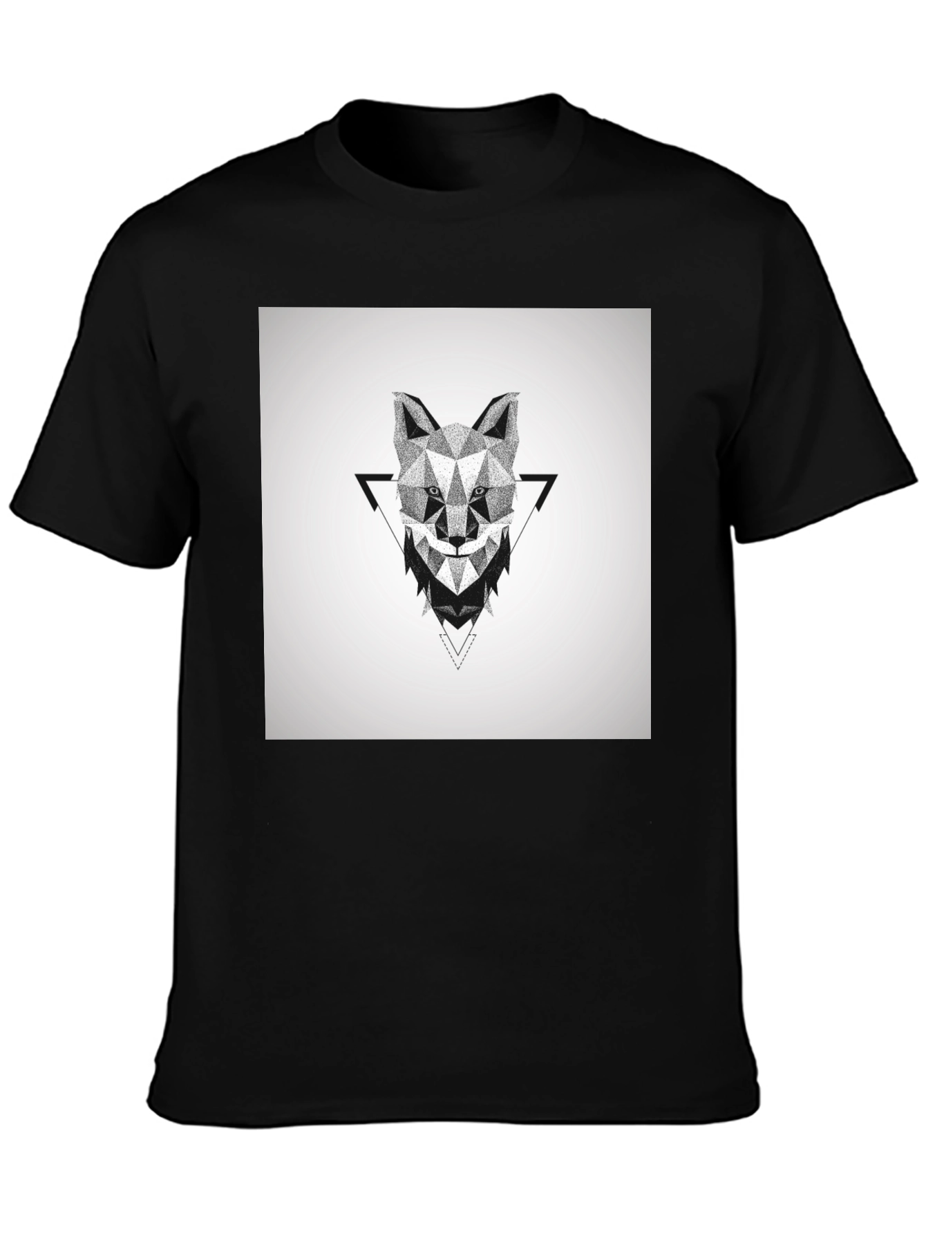 Geometric Wolf Graphic Black T-Shirt