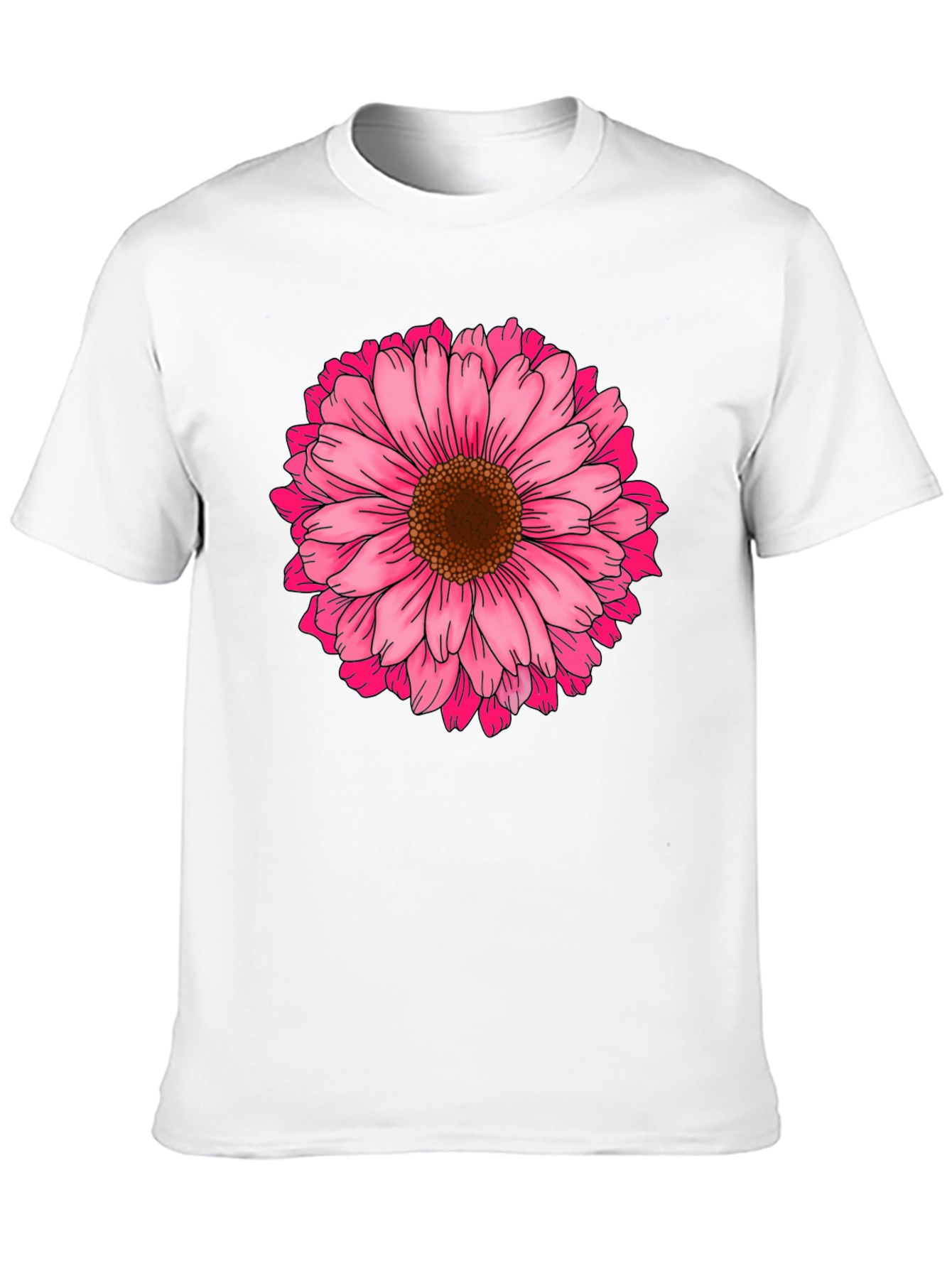 Black T-Shirt with Pink Daisy Flower Graphic