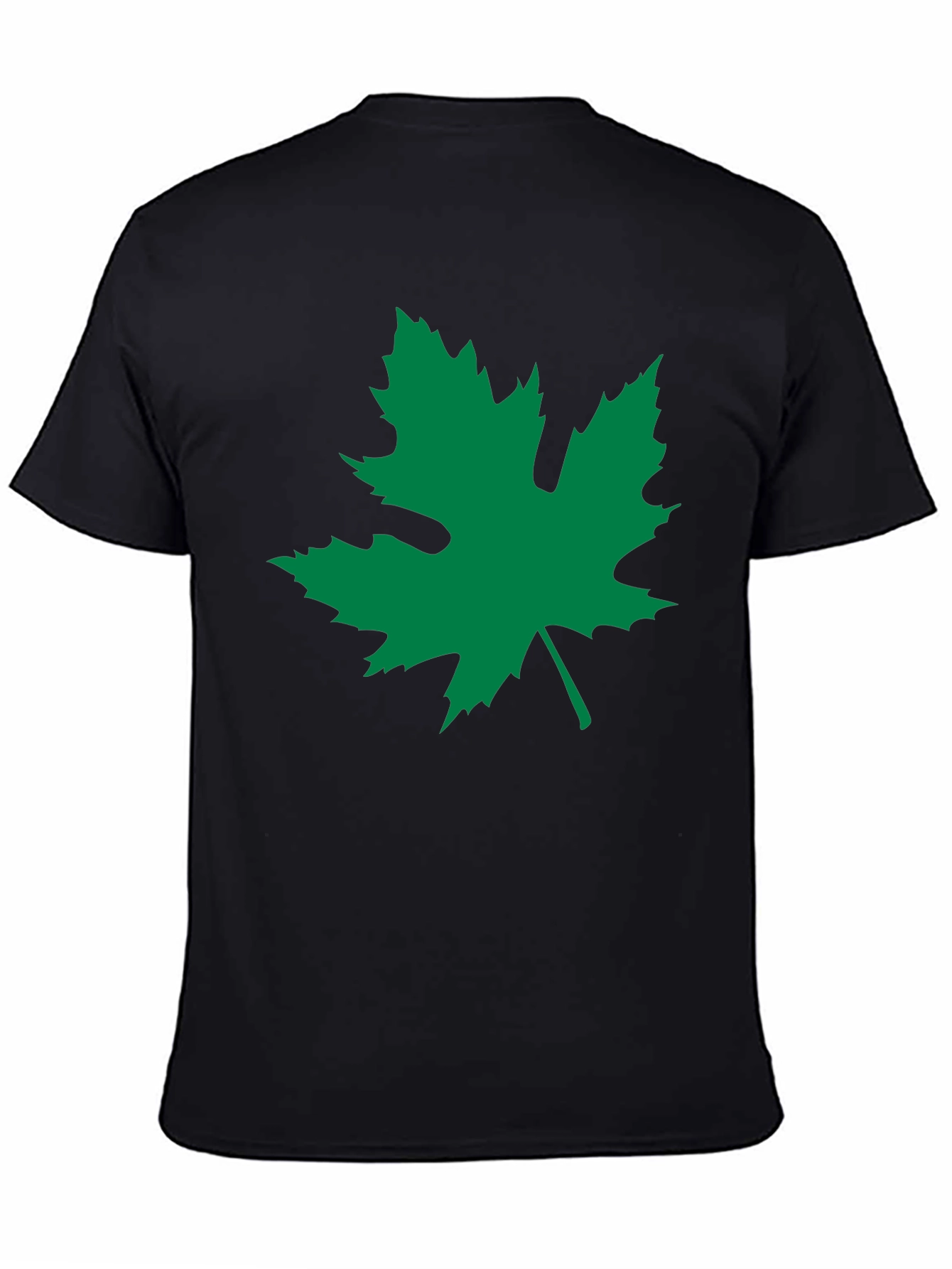 Black T-Shirt with Green Leaf Graphic