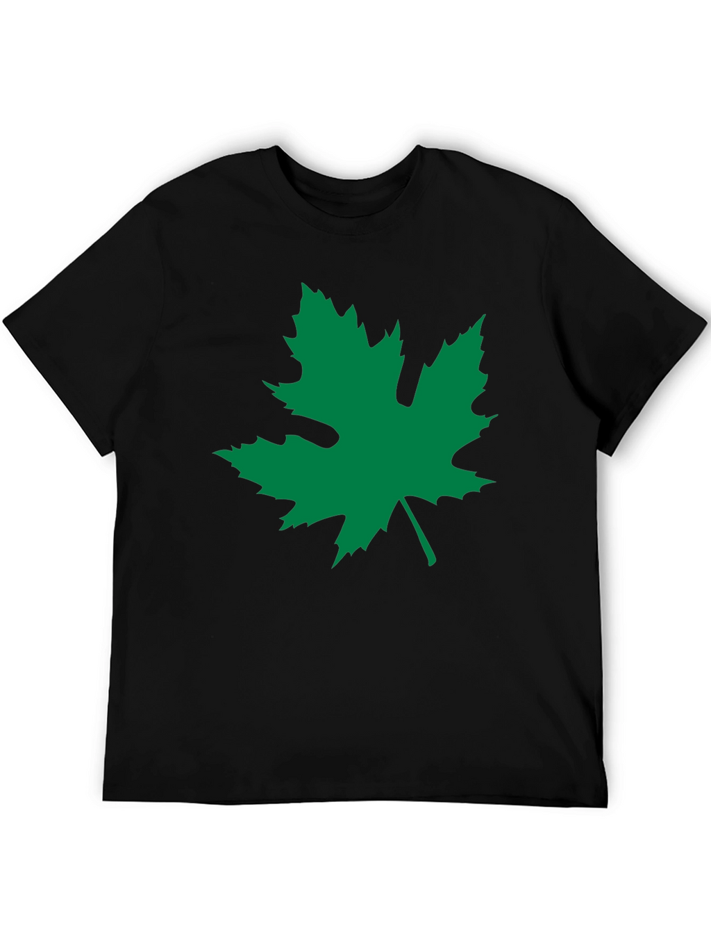 Black T-Shirt with Green Leaf Graphic
