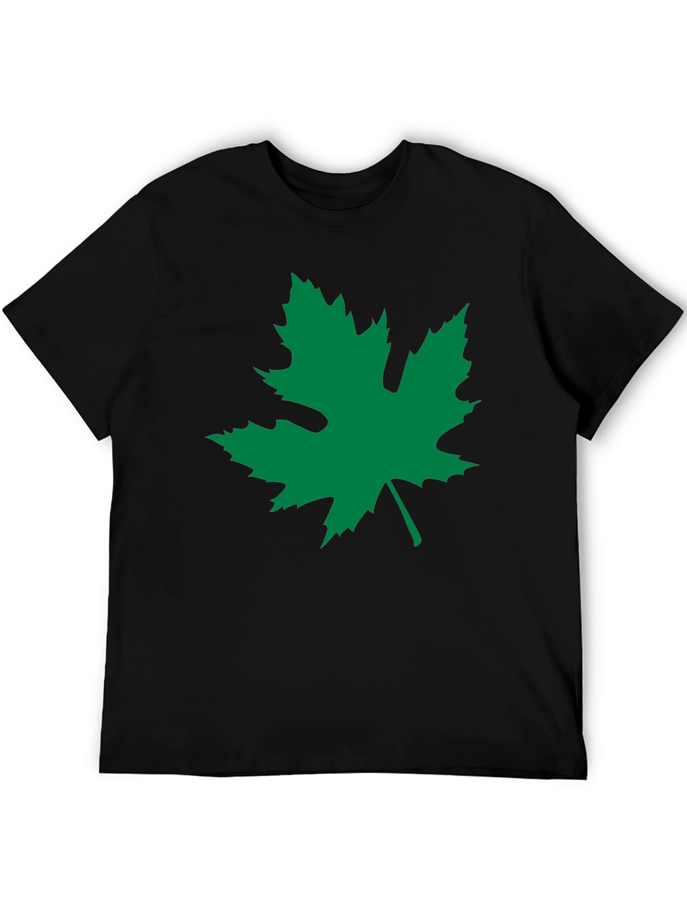 Black T-Shirt with Green Leaf Graphic