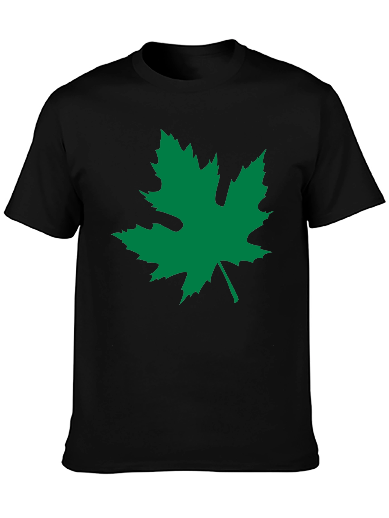 Black T-Shirt with Green Leaf Graphic