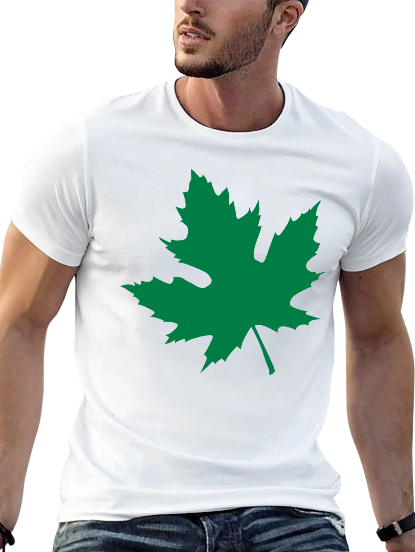 Black T-Shirt with Green Leaf Graphic