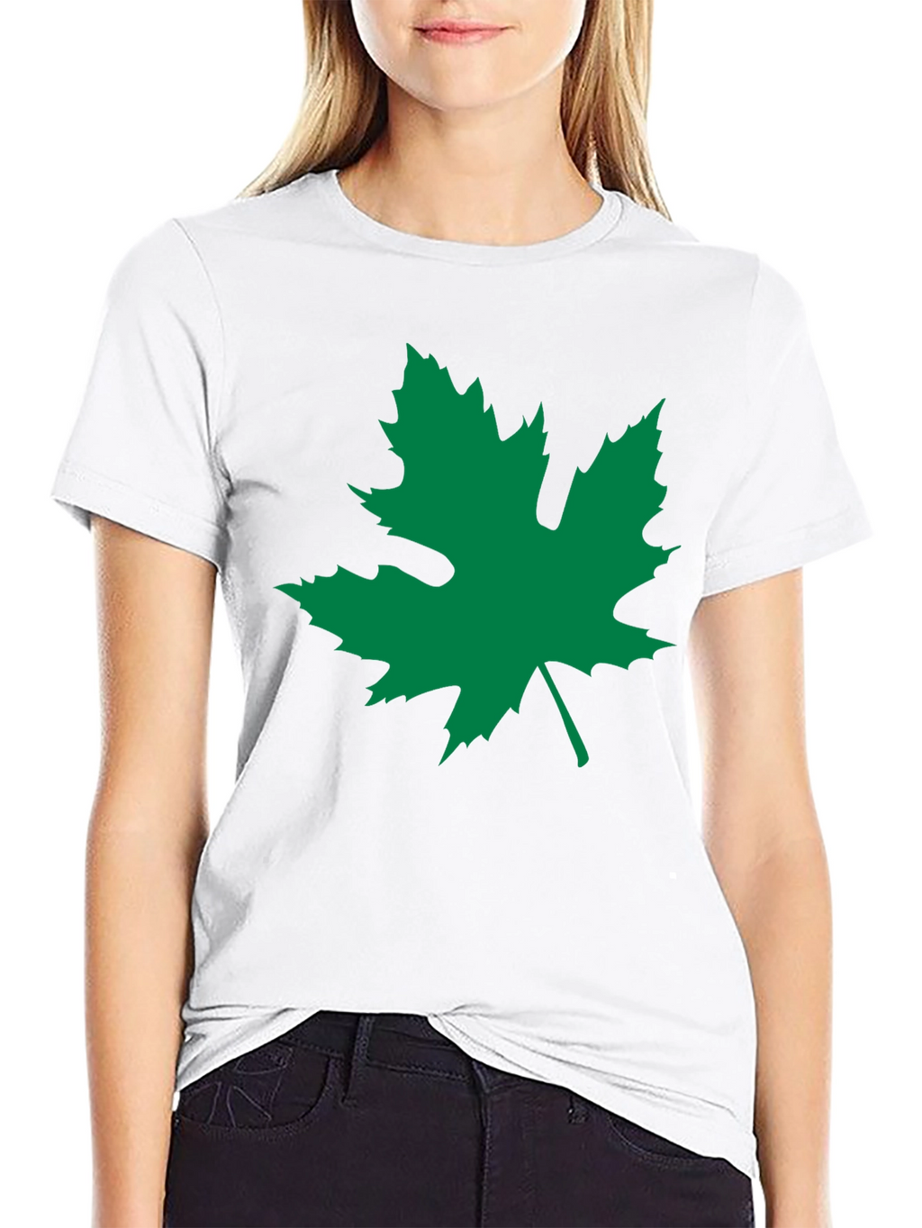 Black T-Shirt with Green Leaf Graphic