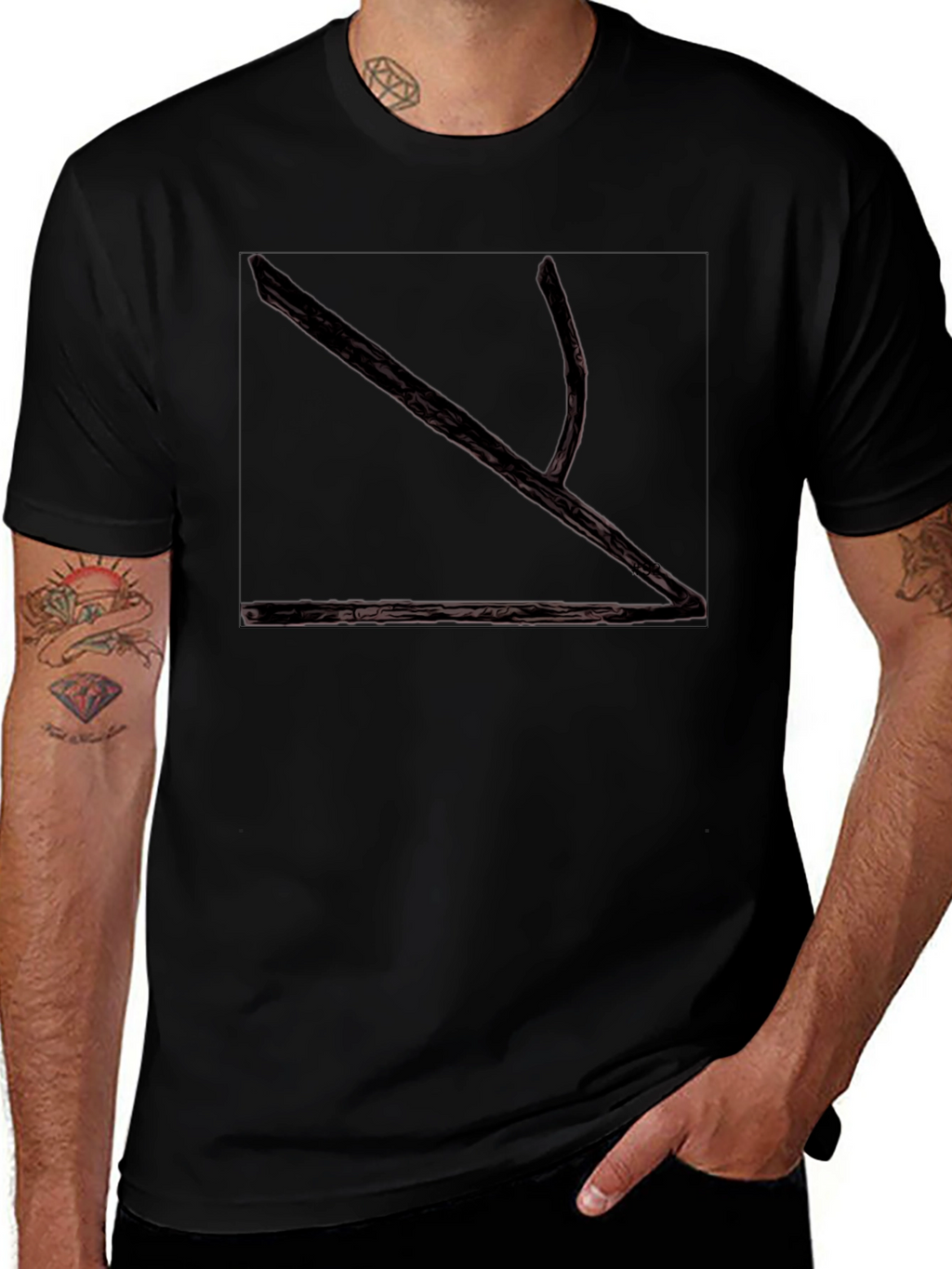 Abstract Branch Graphic Print Black T-Shirt