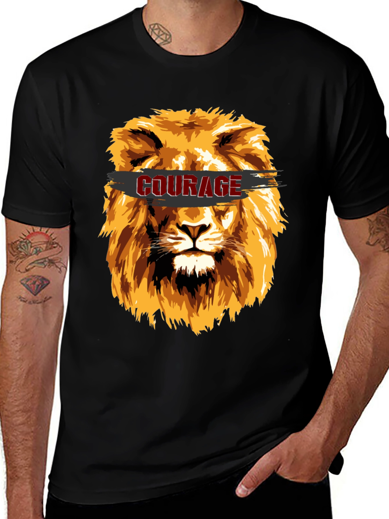 Courage Lion Graphic T-Shirt - Stylish Mens Tee