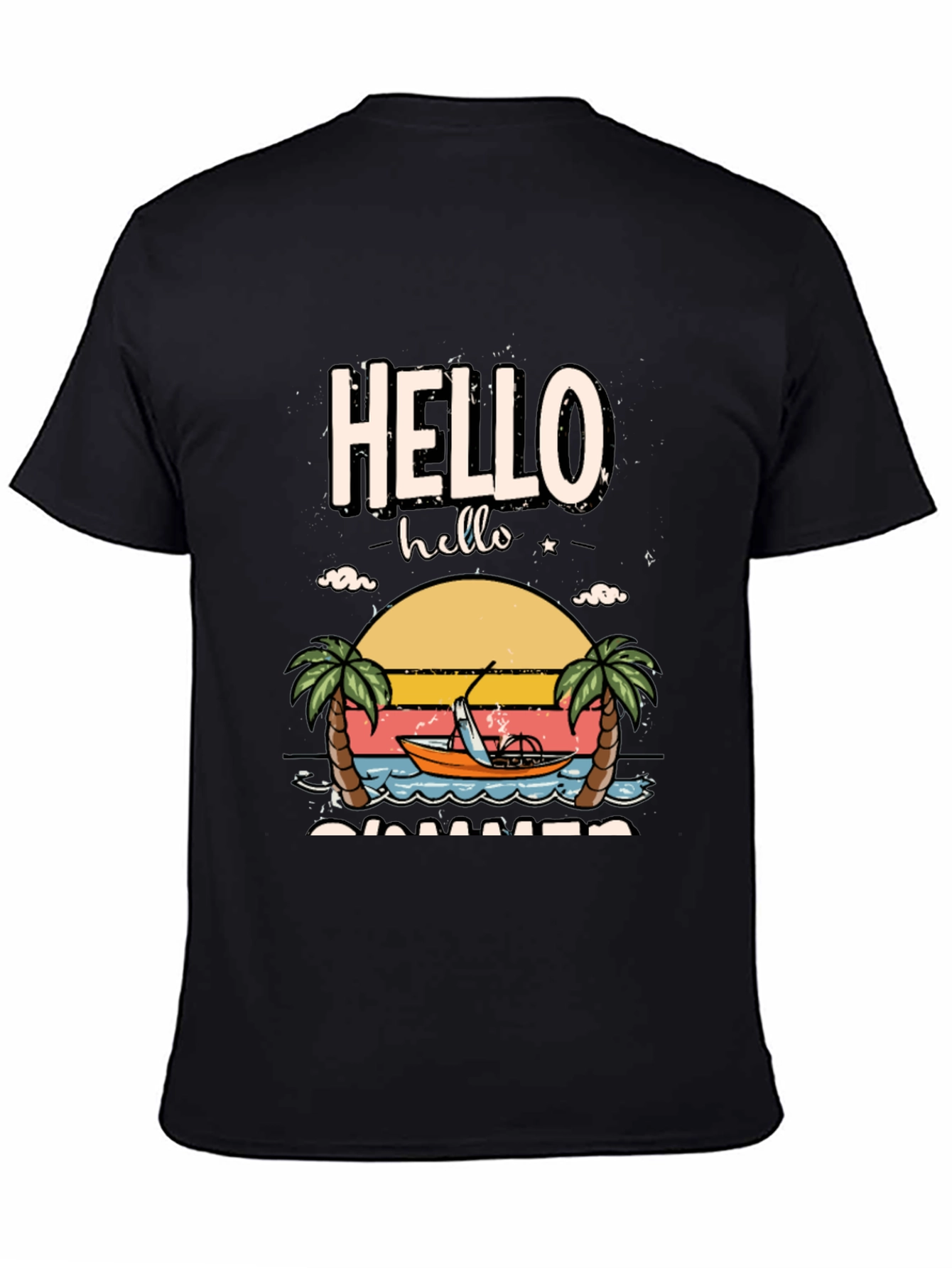 Hello Summer Graphic T-Shirt - Tropical Beach Design