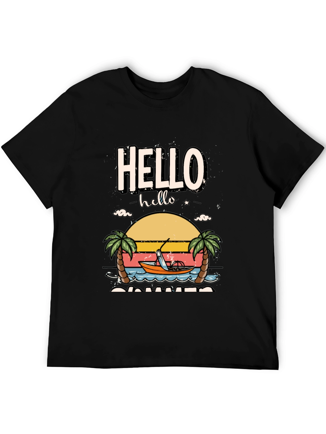 Hello Summer Graphic T-Shirt - Tropical Beach Design